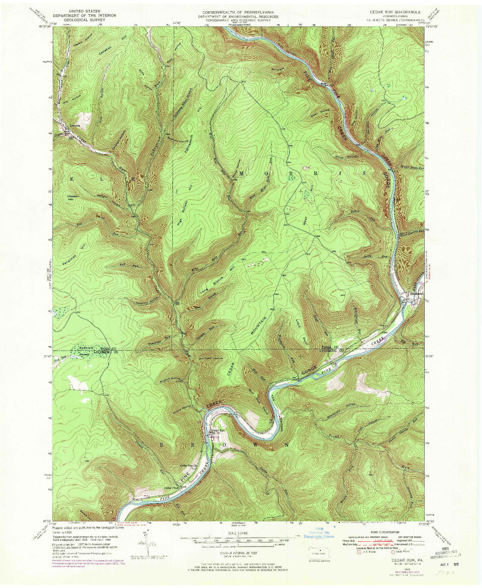 USGS 1:24000-SCALE QUADRANGLE FOR CEDAR RUN, PA 1946