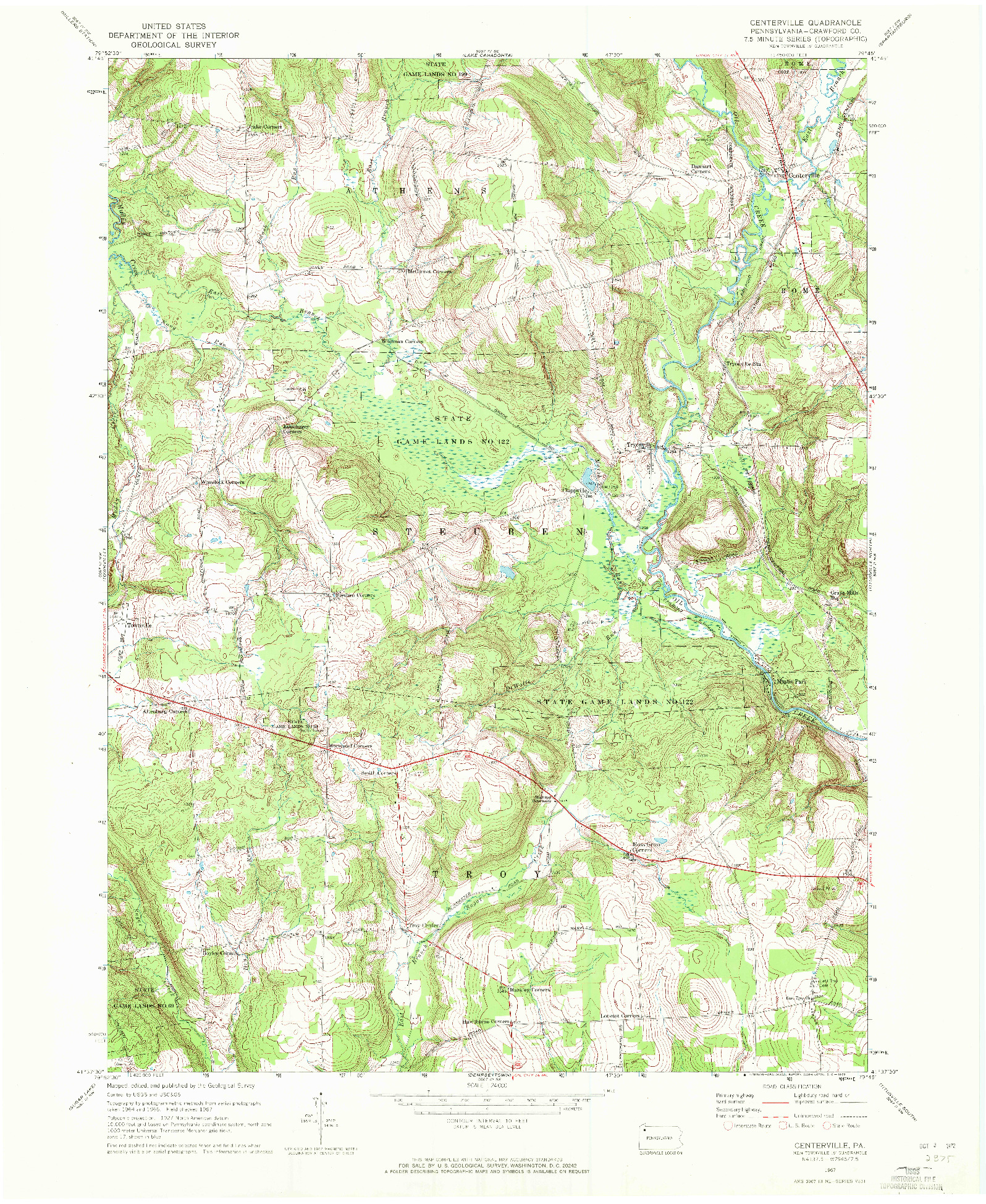 USGS 1:24000-SCALE QUADRANGLE FOR CENTERVILLE, PA 1967