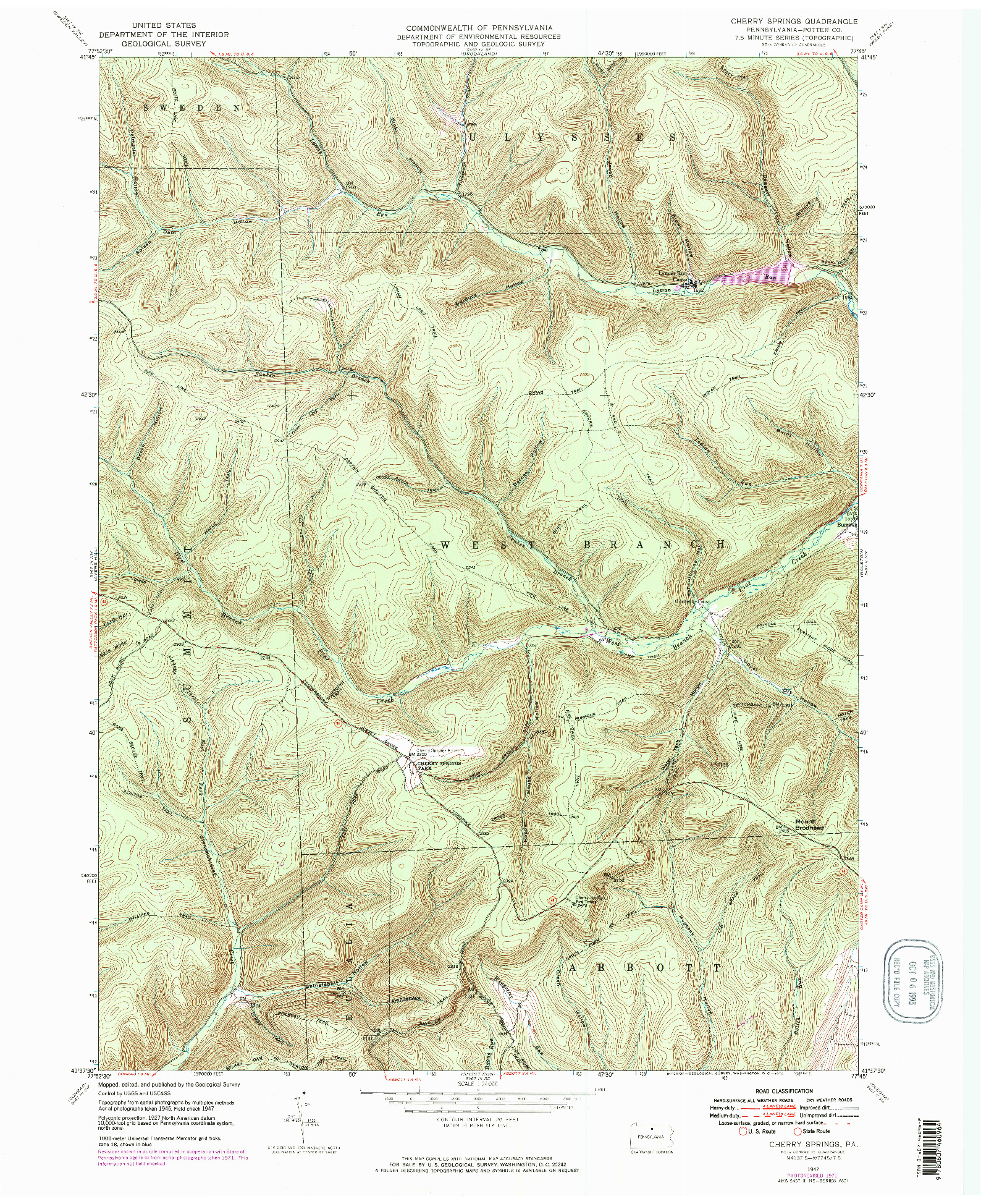 USGS 1:24000-SCALE QUADRANGLE FOR CHERRY GROVE, PA 1947