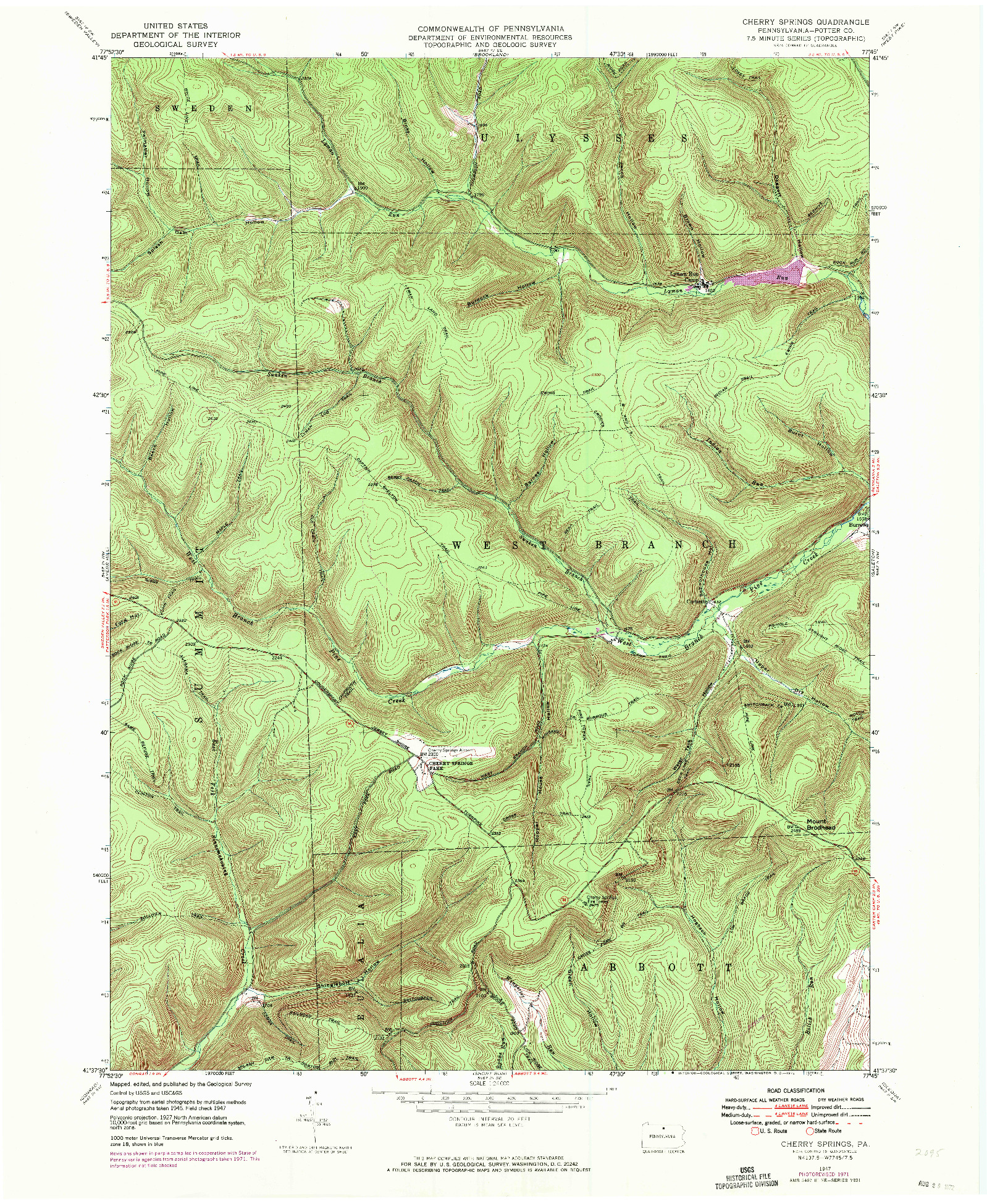 USGS 1:24000-SCALE QUADRANGLE FOR CHERRY SPRINGS, PA 1947