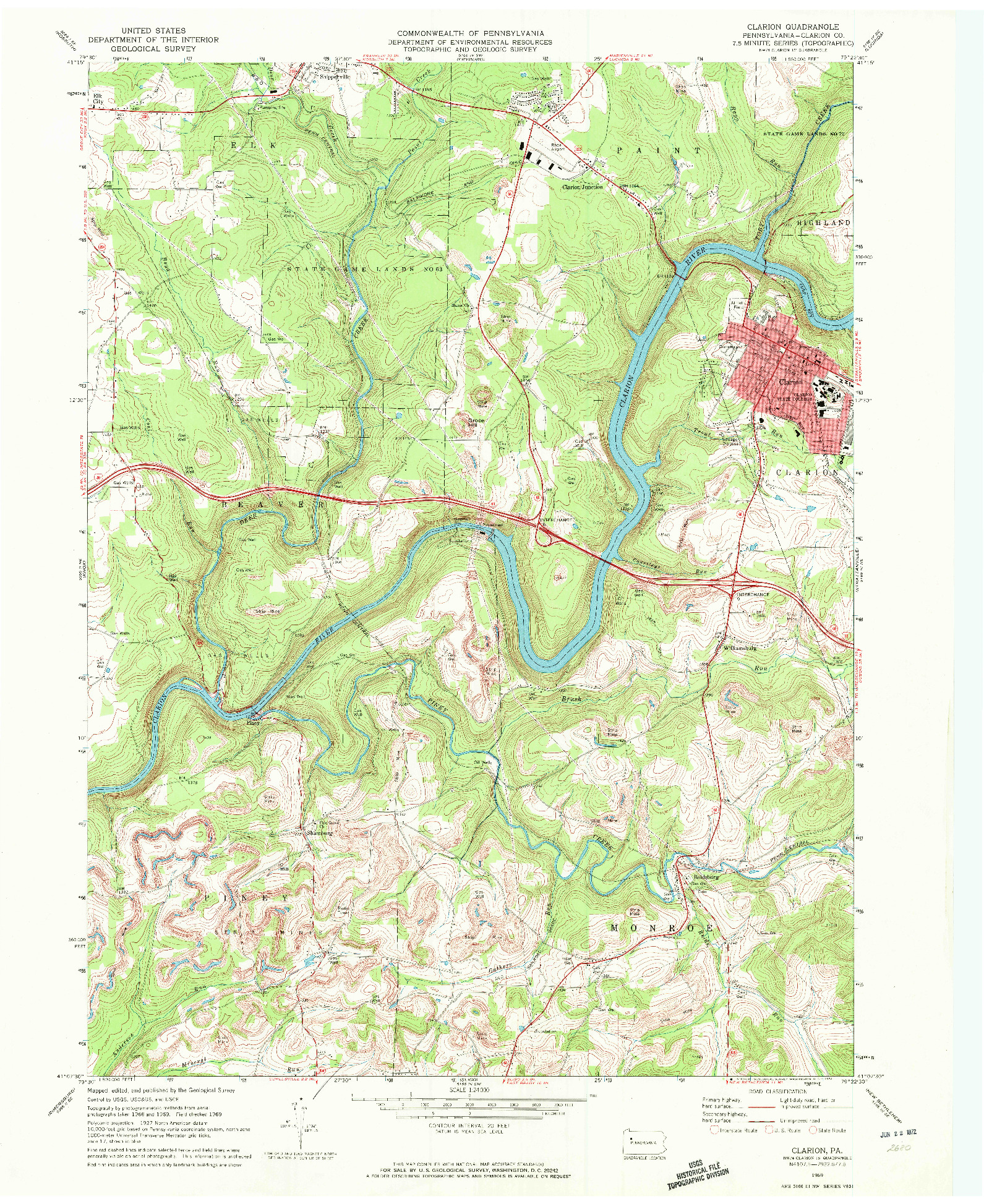 USGS 1:24000-SCALE QUADRANGLE FOR CLARION, PA 1969