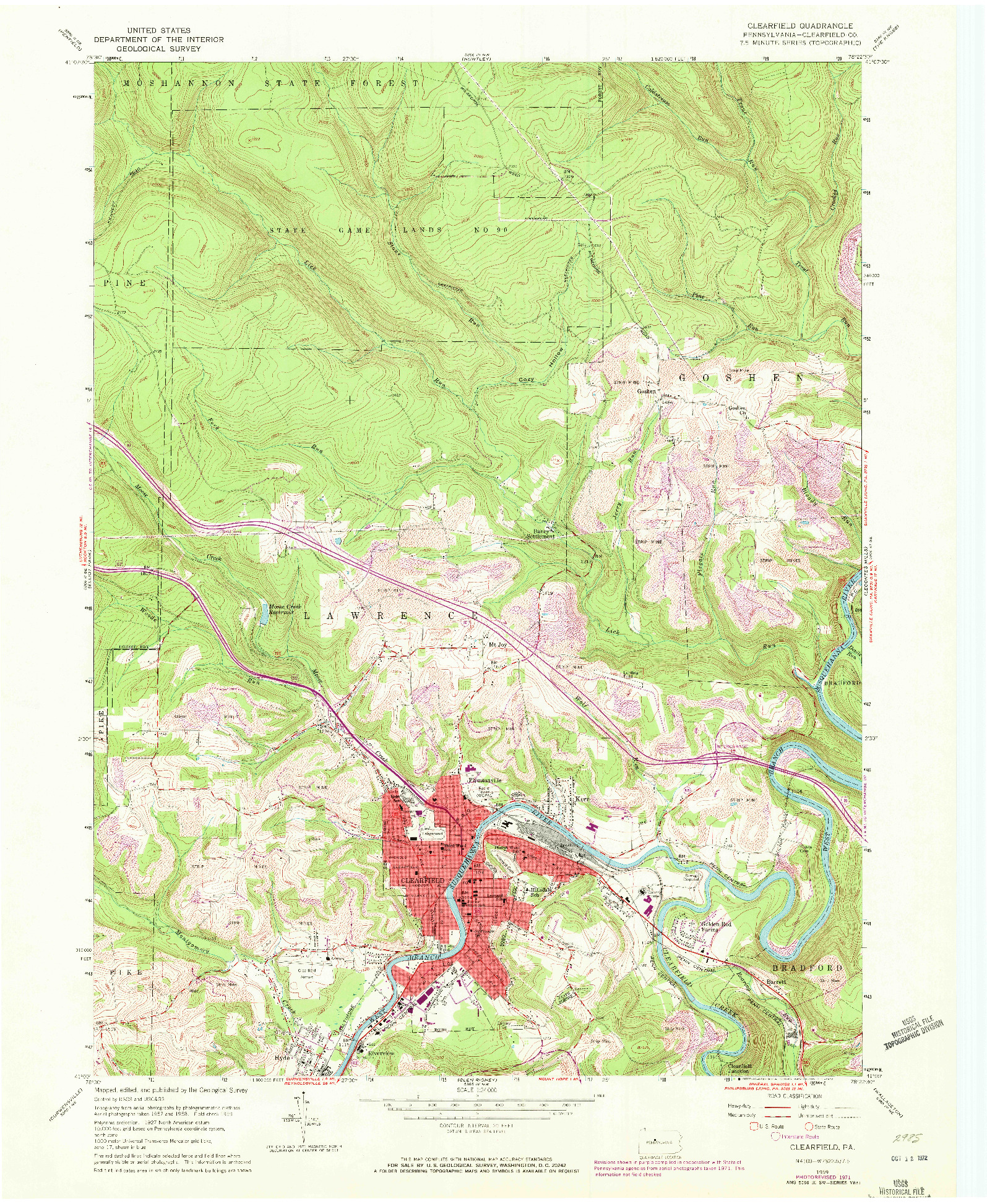 USGS 1:24000-SCALE QUADRANGLE FOR CLEARFIELD, PA 1959