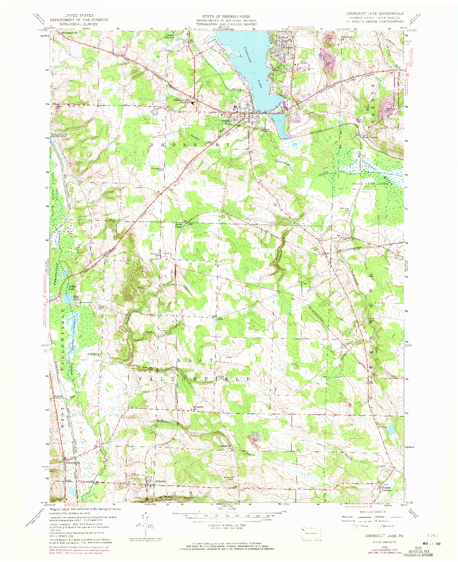 USGS 1:24000-SCALE QUADRANGLE FOR CONNEAUT LAKE, PA 1959