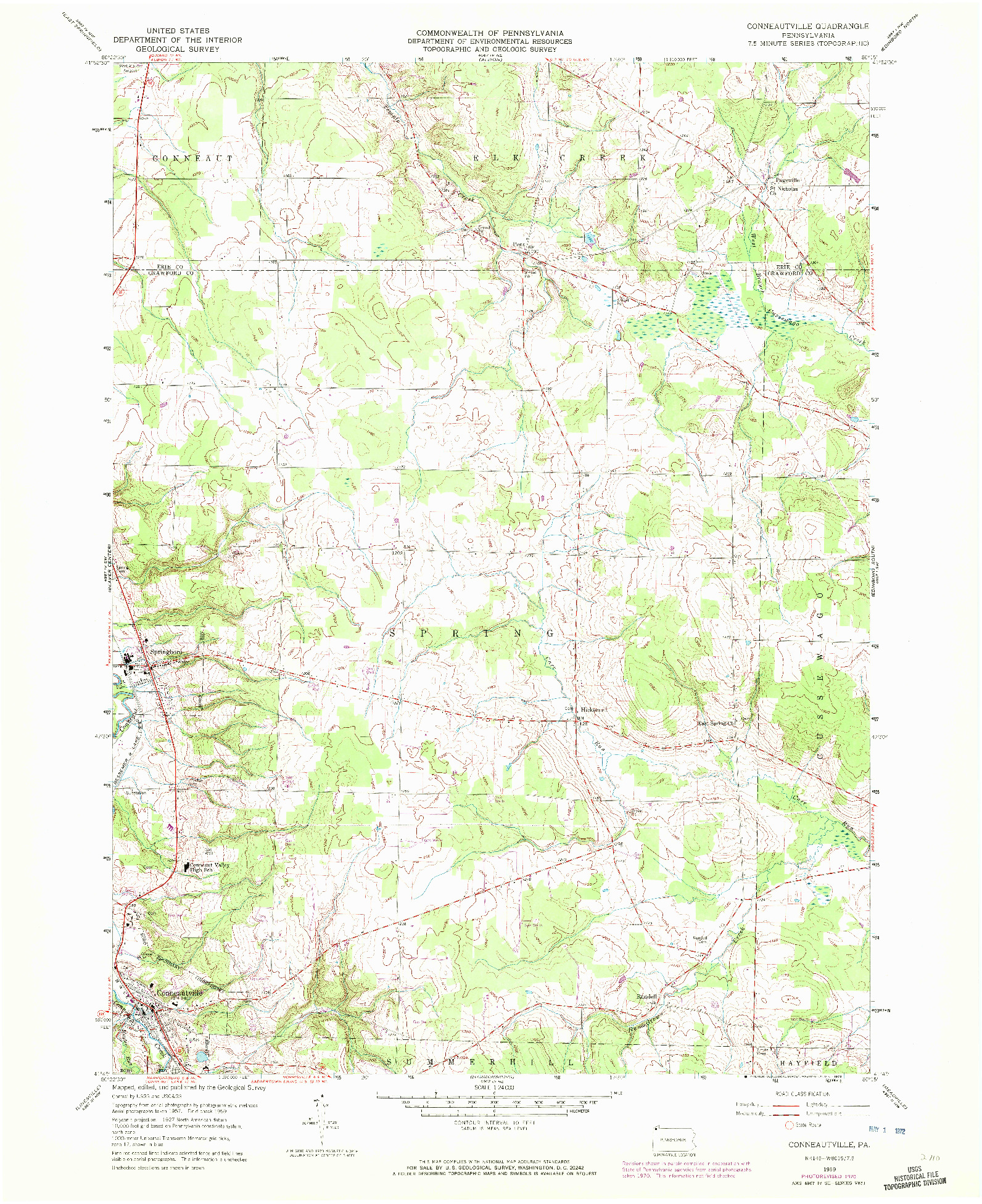 USGS 1:24000-SCALE QUADRANGLE FOR CONNEAUTVILLE, PA 1959