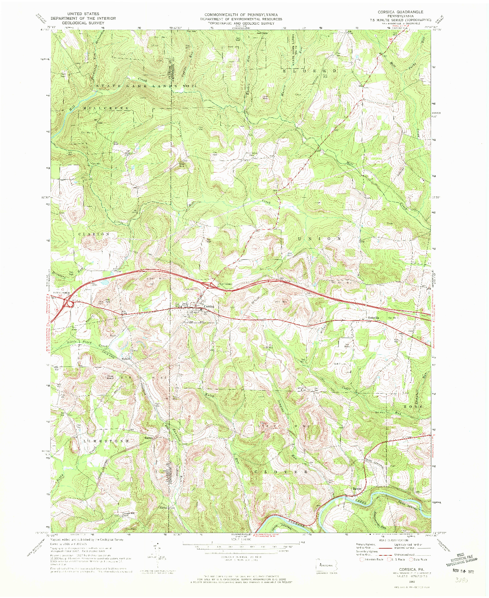 USGS 1:24000-SCALE QUADRANGLE FOR CORSICA, PA 1969