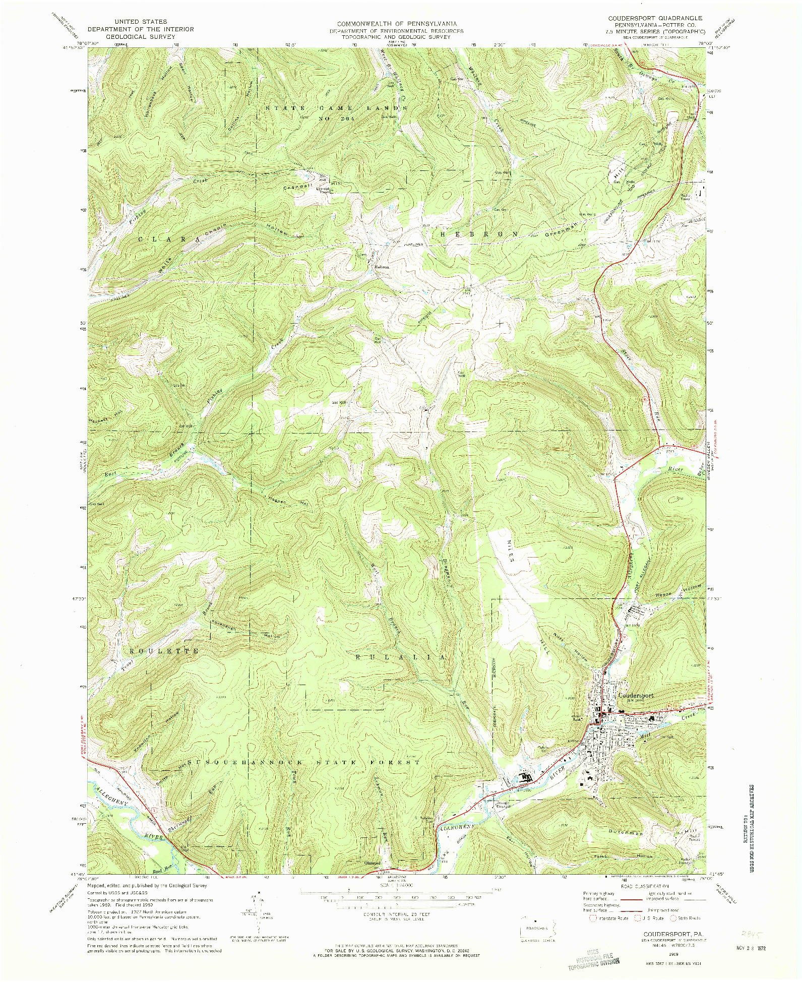 USGS 1:24000-SCALE QUADRANGLE FOR COUDERSPORT, PA 1969