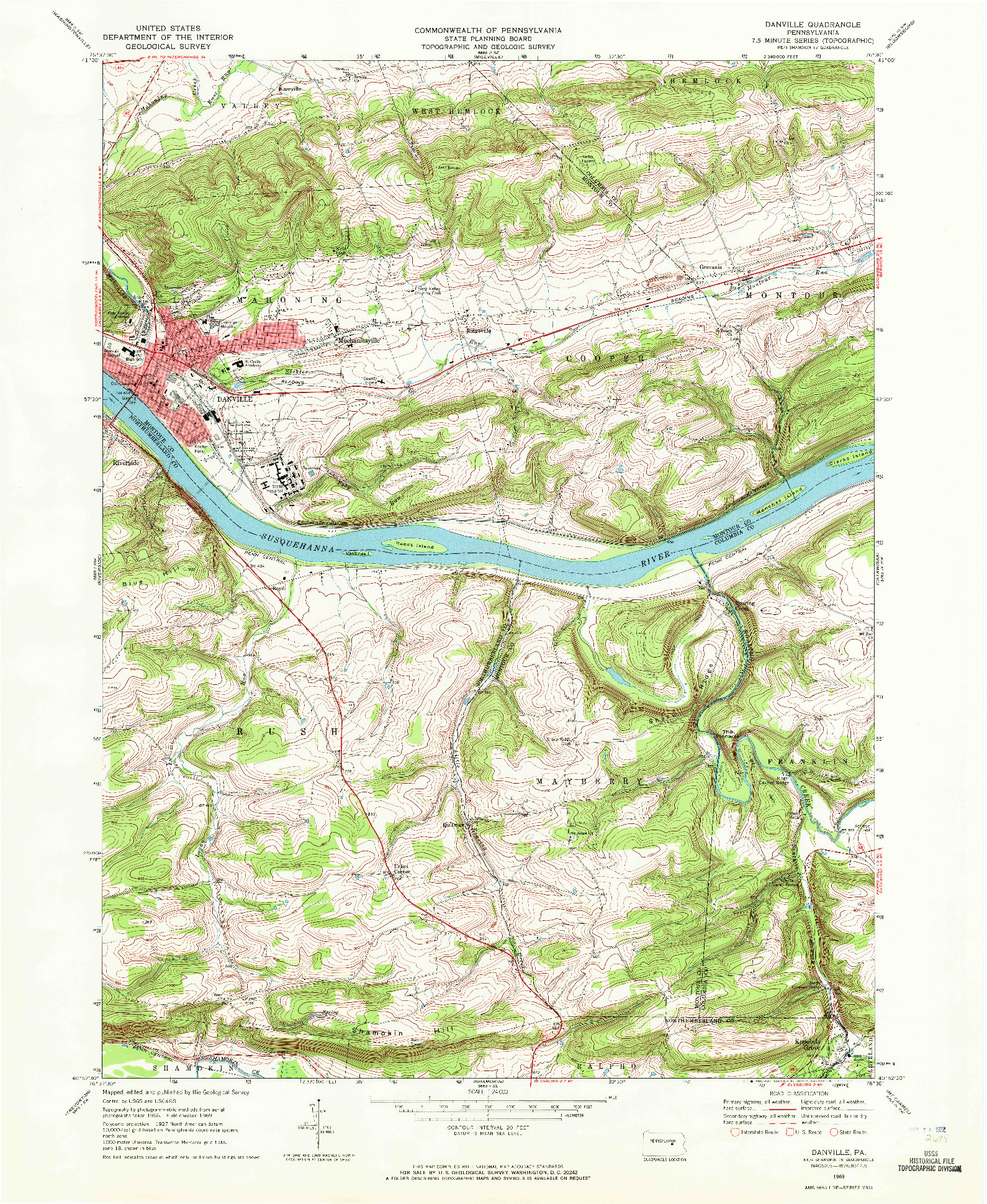 USGS 1:24000-SCALE QUADRANGLE FOR DANVILLE, PA 1969