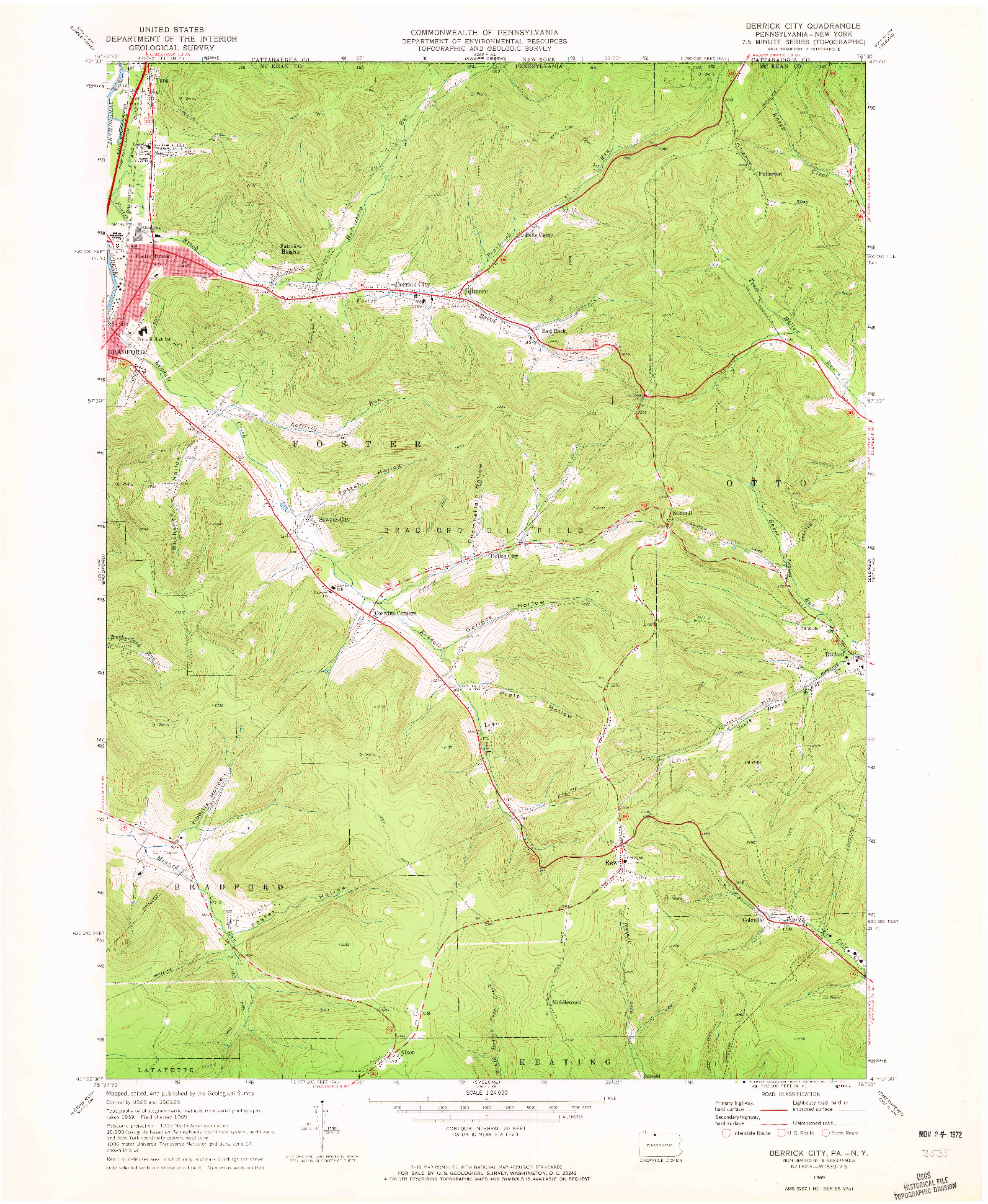 USGS 1:24000-SCALE QUADRANGLE FOR DERRICKS CITY, PA 1969