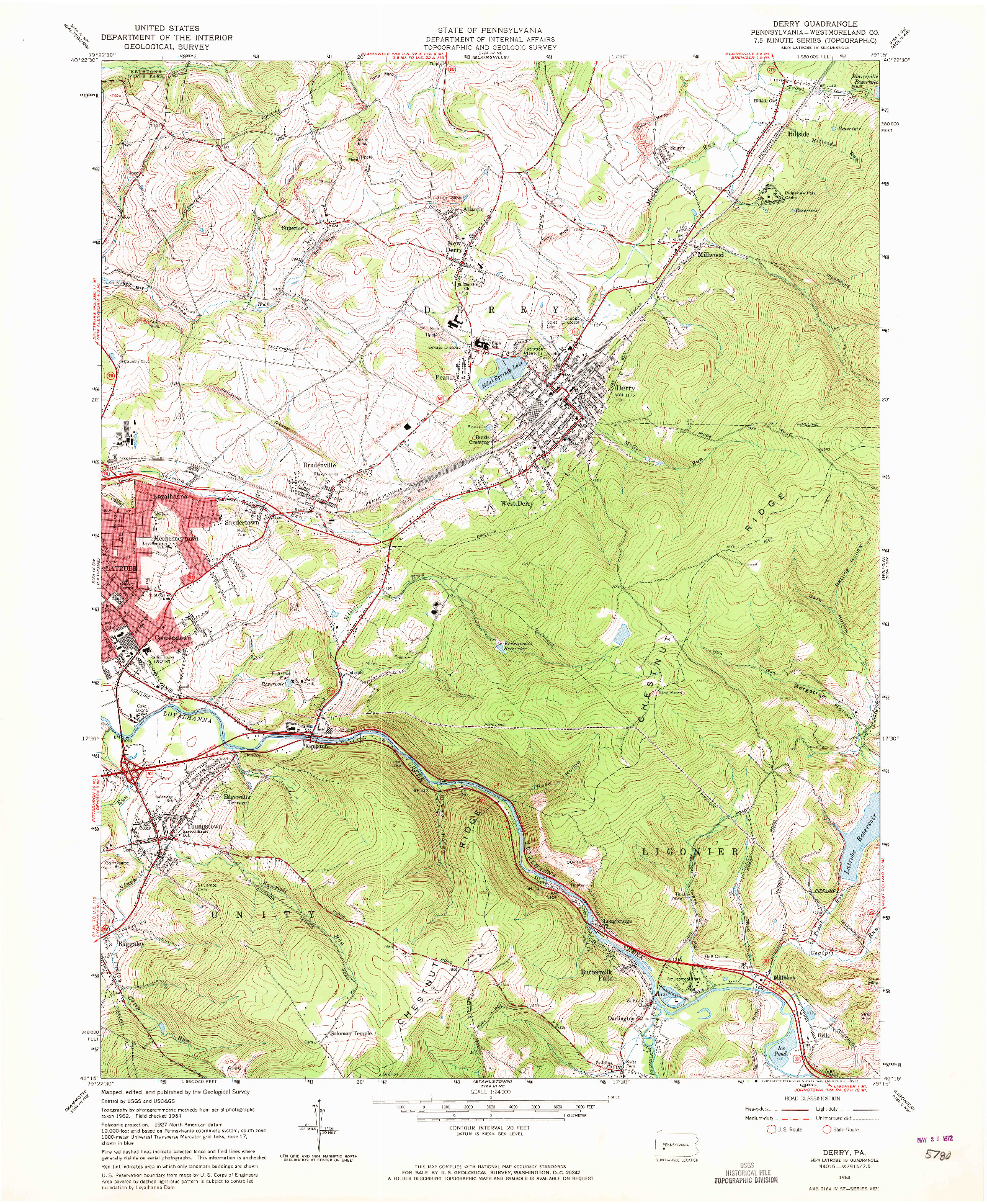 USGS 1:24000-SCALE QUADRANGLE FOR DERRY, PA 1964