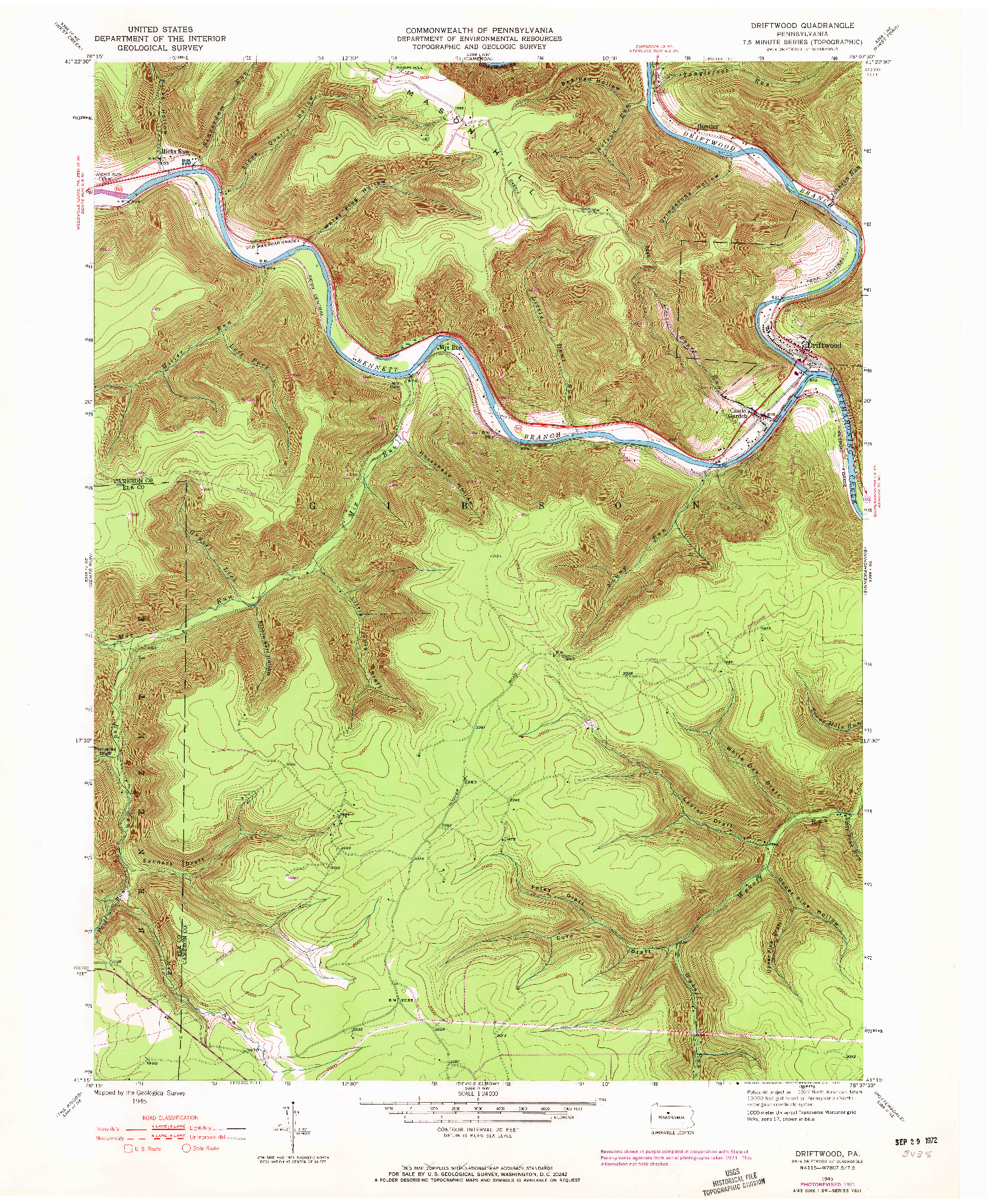 USGS 1:24000-SCALE QUADRANGLE FOR DRIFTWOOD, PA 1945