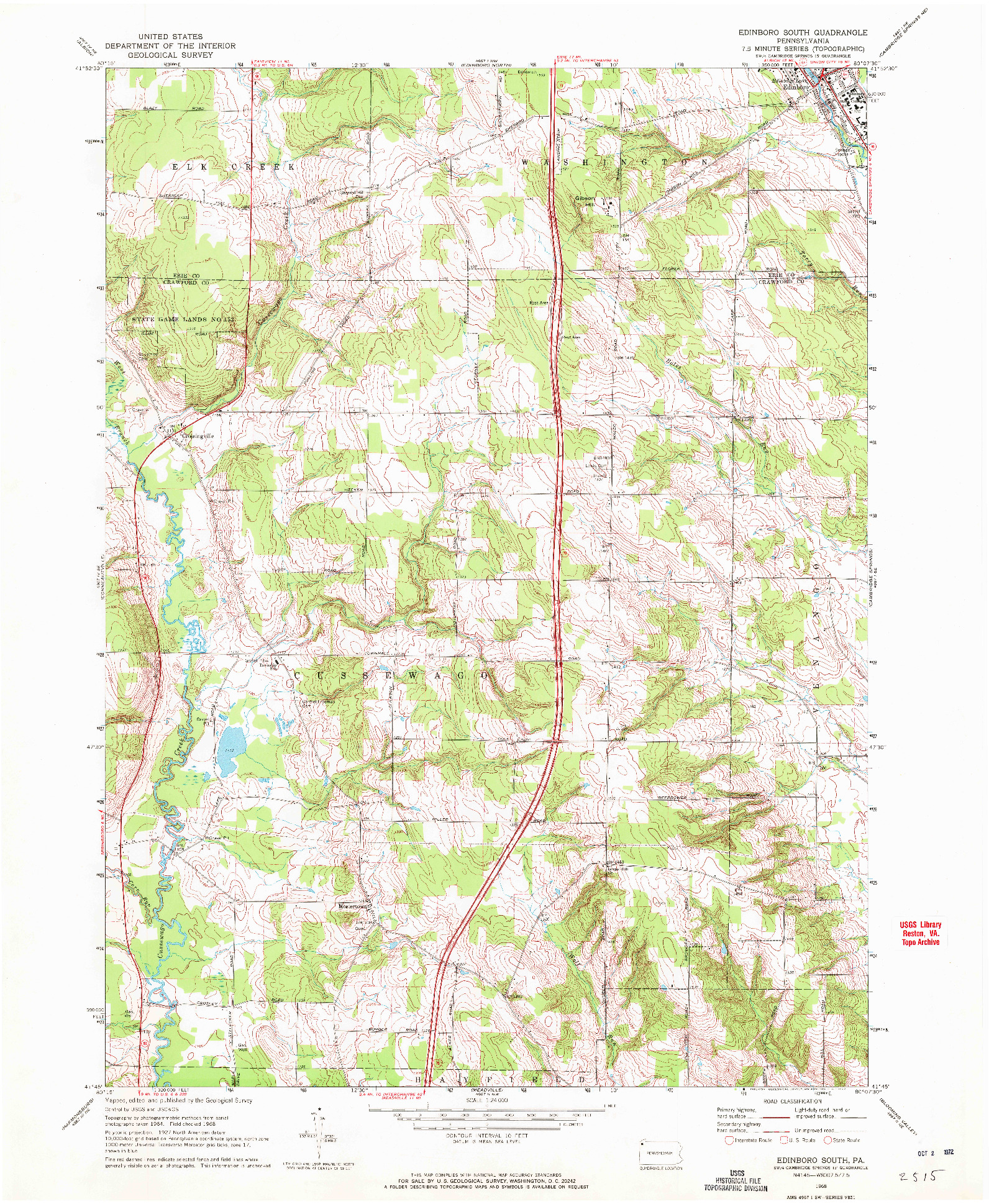 USGS 1:24000-SCALE QUADRANGLE FOR EDINBORO SOUTH, PA 1968