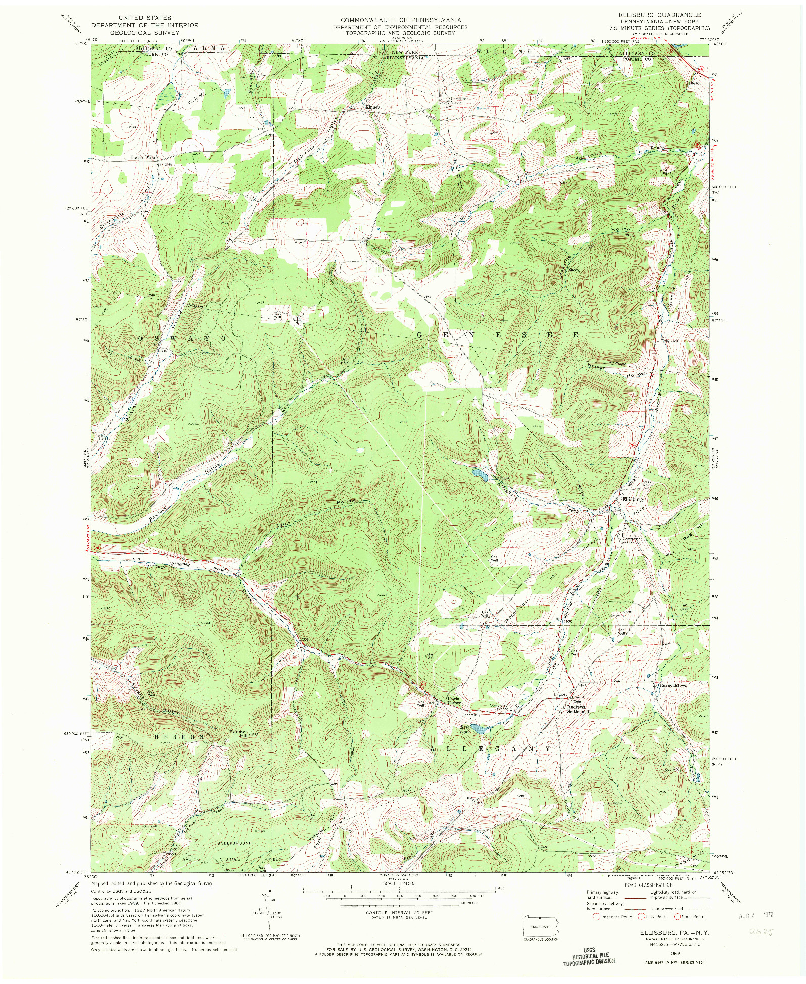 USGS 1:24000-SCALE QUADRANGLE FOR ELLISBURG, PA 1969