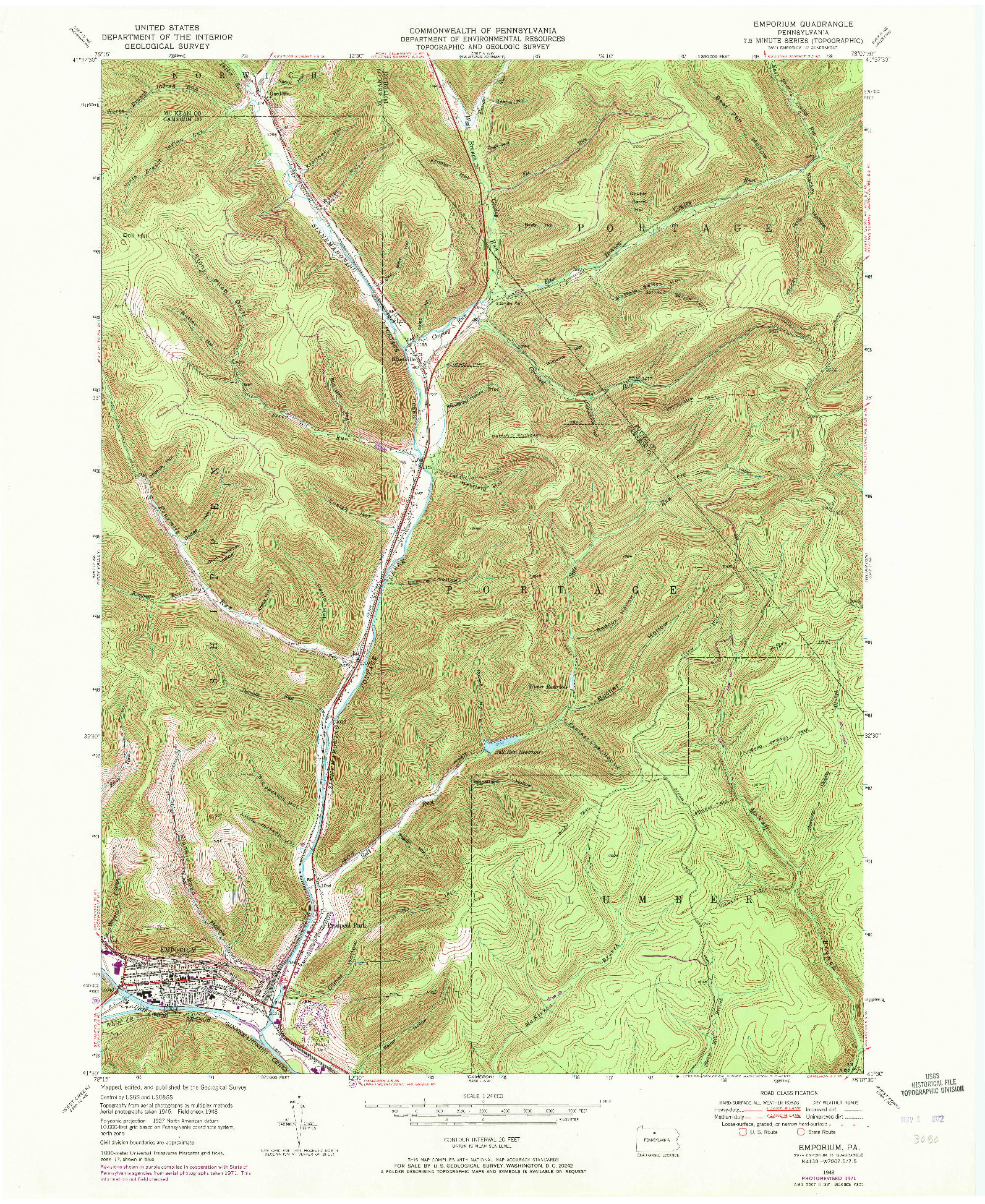 USGS 1:24000-SCALE QUADRANGLE FOR EMPORIUM, PA 1948