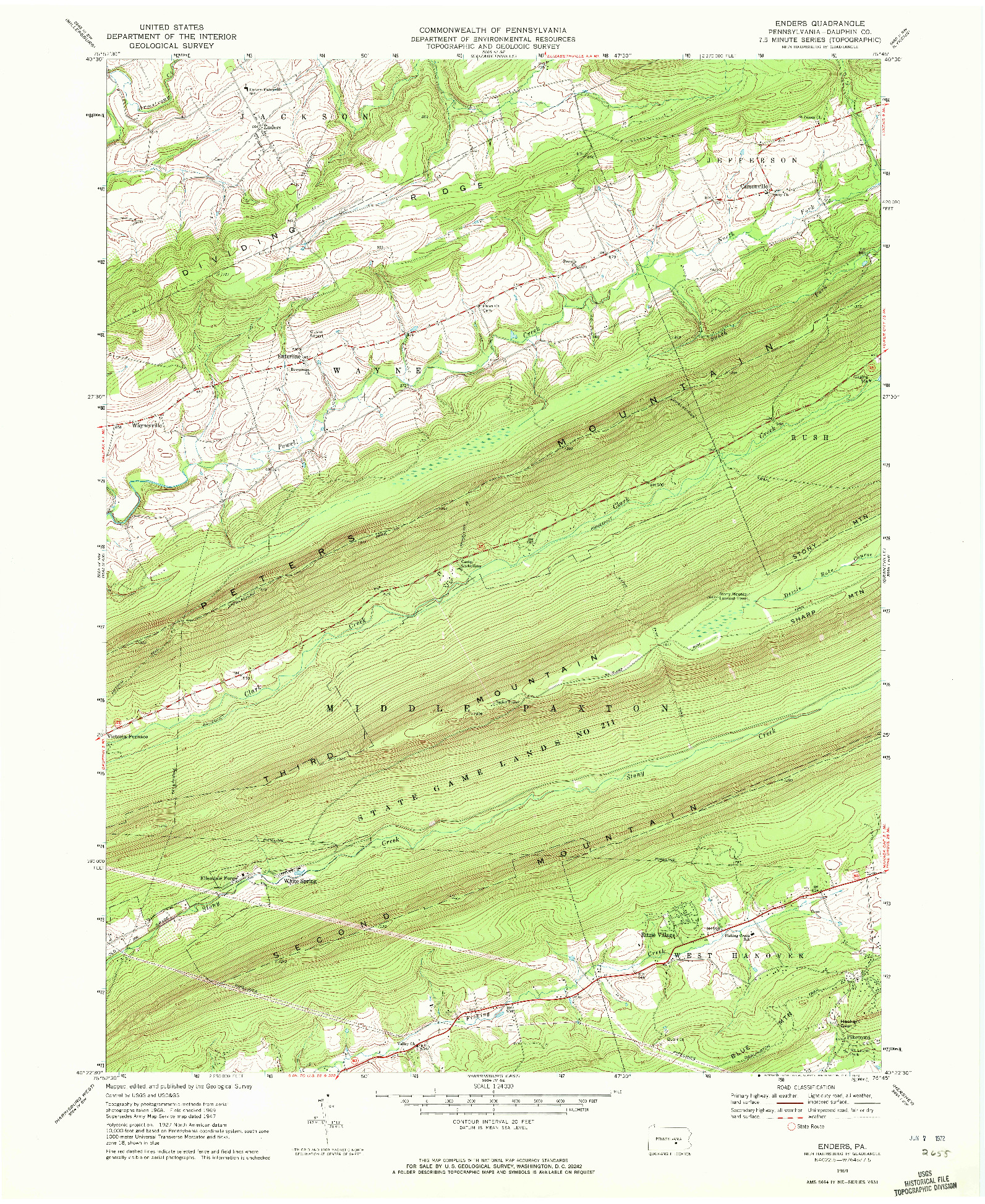 USGS 1:24000-SCALE QUADRANGLE FOR ENDERS, PA 1969