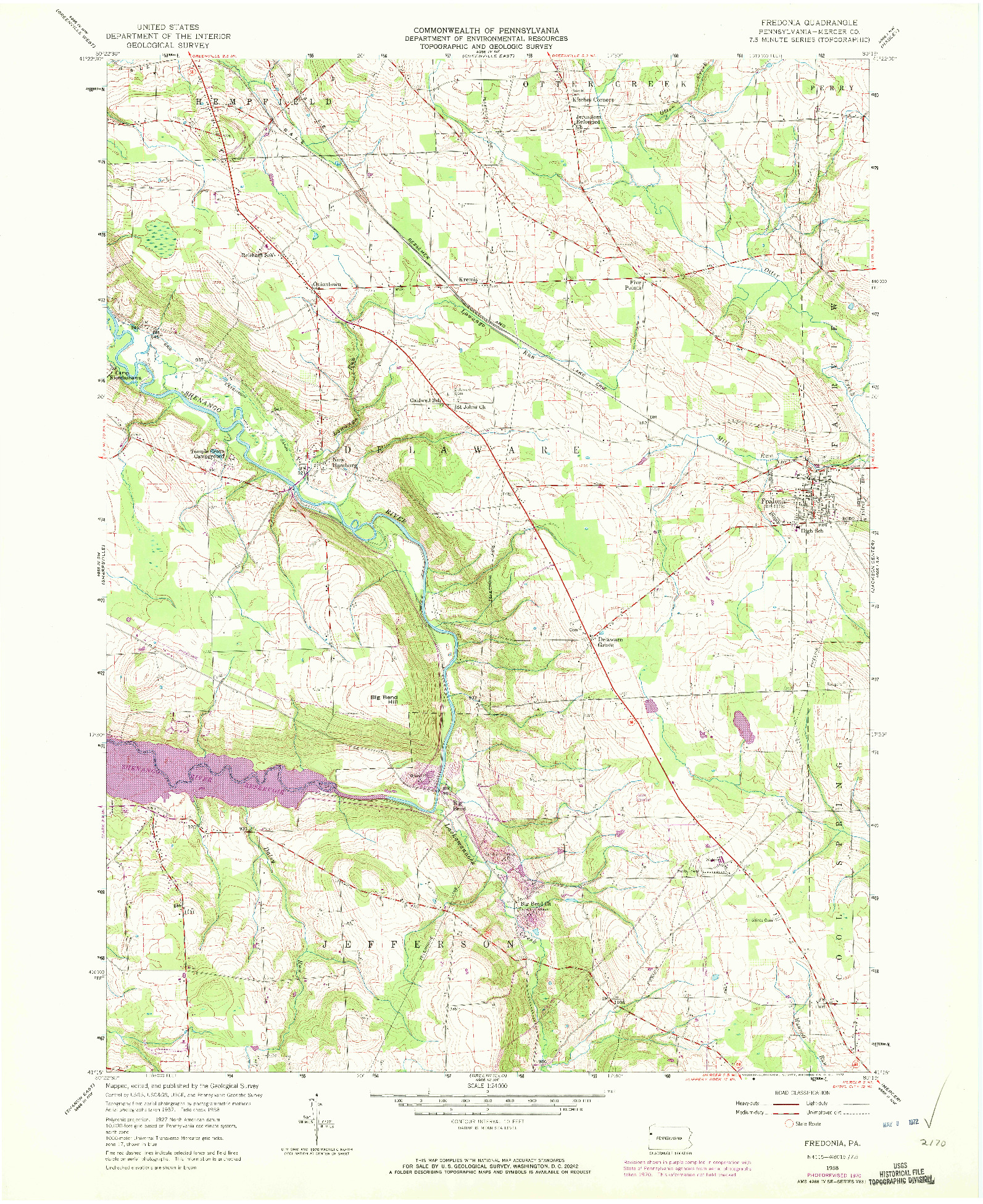 USGS 1:24000-SCALE QUADRANGLE FOR FREDONIA, PA 1958