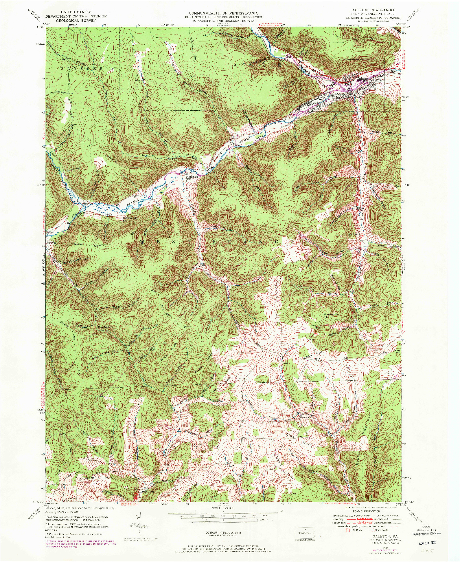 USGS 1:24000-SCALE QUADRANGLE FOR GALETON, PA 1947