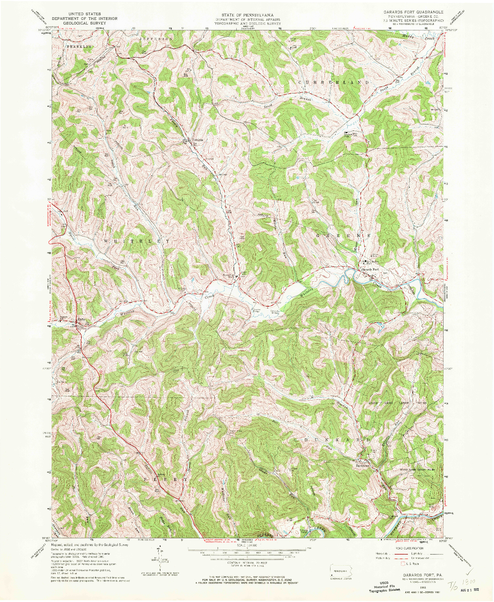 USGS 1:24000-SCALE QUADRANGLE FOR GARARDS FORT, PA 1961