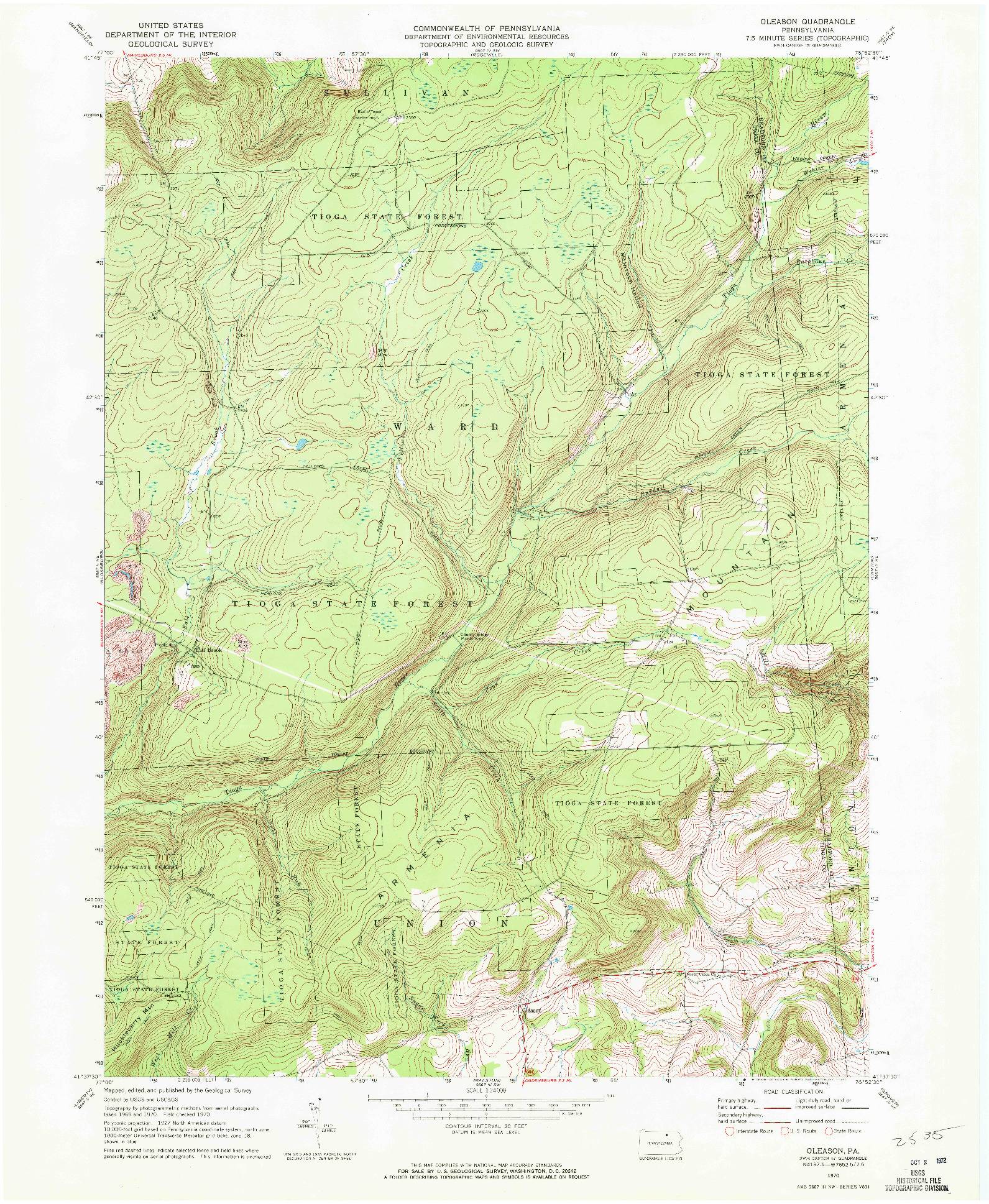 USGS 1:24000-SCALE QUADRANGLE FOR GLEASON, PA 1970