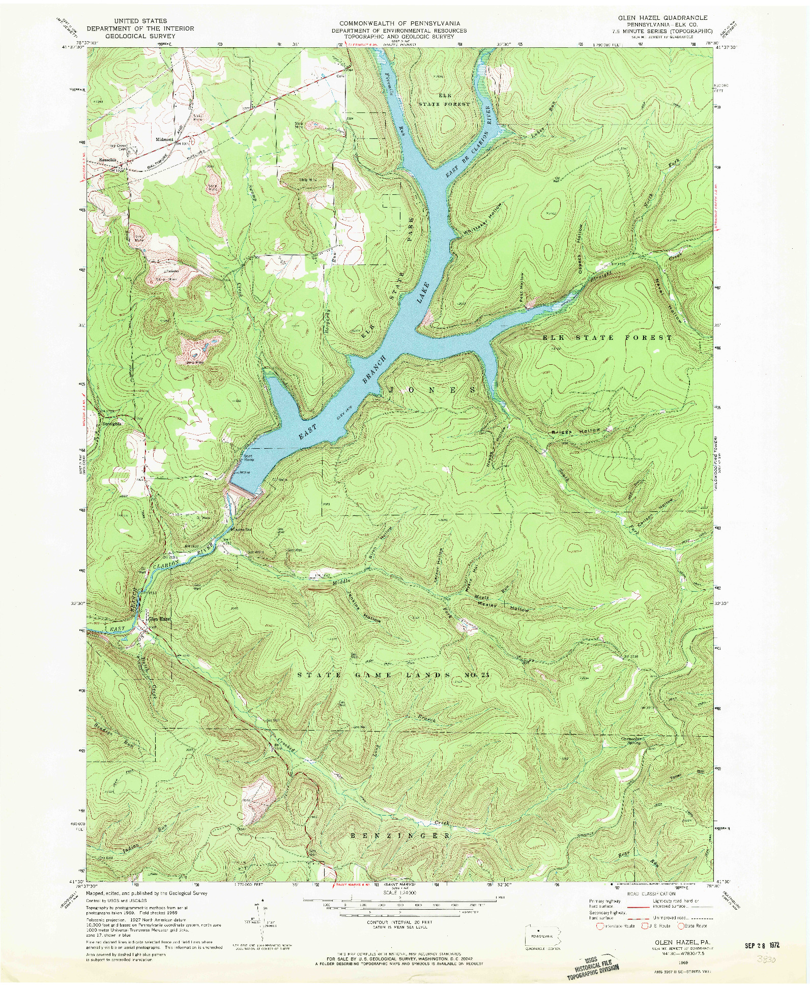 USGS 1:24000-SCALE QUADRANGLE FOR GLEN HAZEL, PA 1969