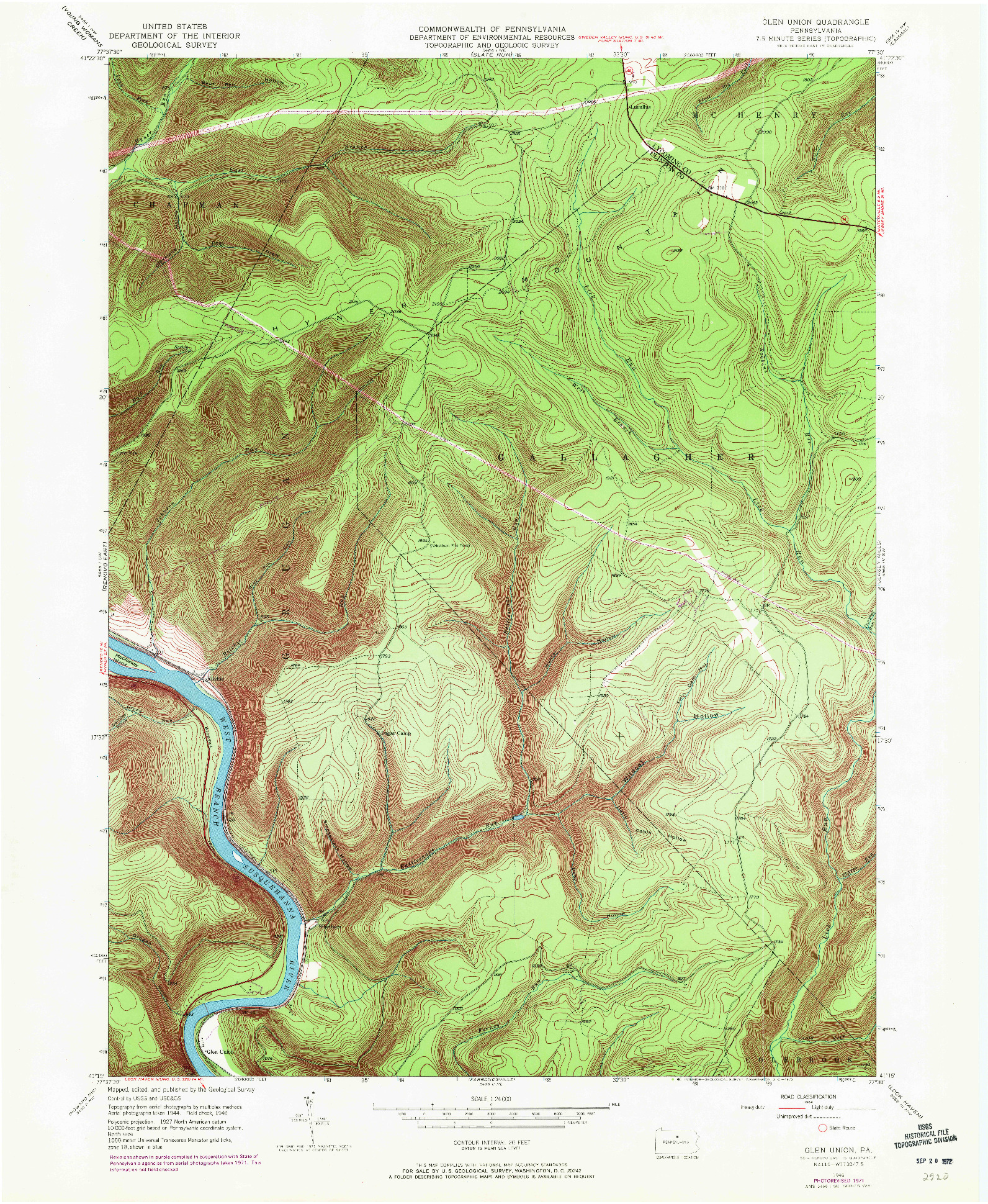 USGS 1:24000-SCALE QUADRANGLE FOR GLEN UNION, PA 1946