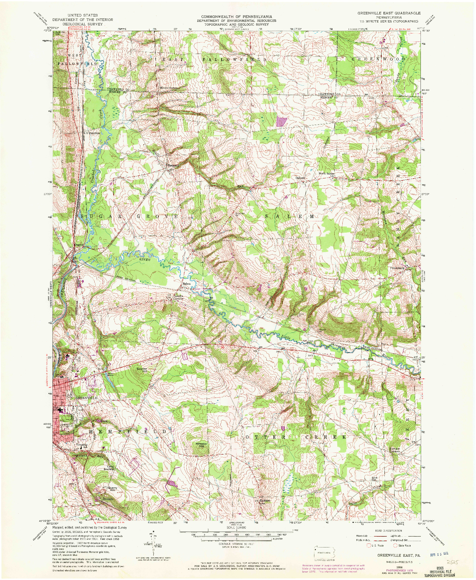 USGS 1:24000-SCALE QUADRANGLE FOR GREENSVILLE EAST, PA 1958