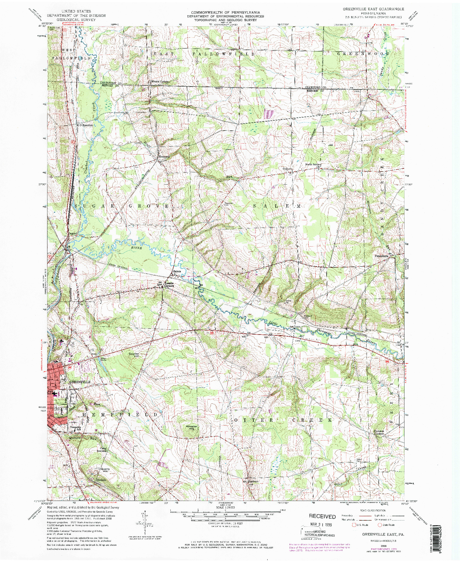 USGS 1:24000-SCALE QUADRANGLE FOR GREENSVILLE EAST, PA 1958