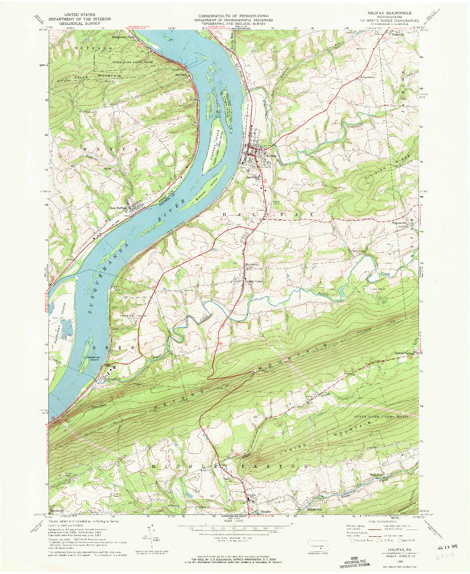 USGS 1:24000-SCALE QUADRANGLE FOR HALIFAX, PA 1969