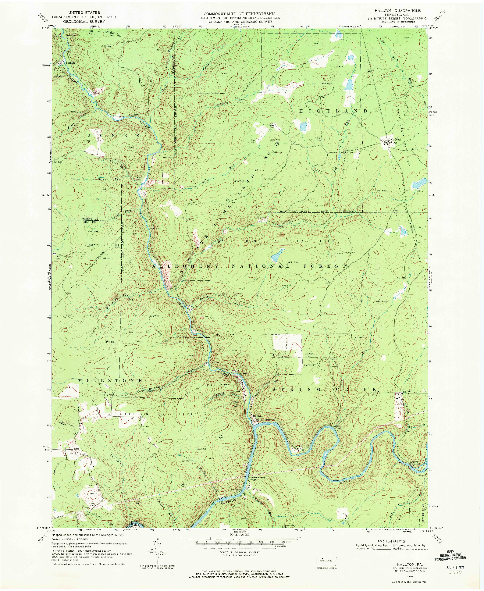 USGS 1:24000-SCALE QUADRANGLE FOR HALLTON, PA 1969