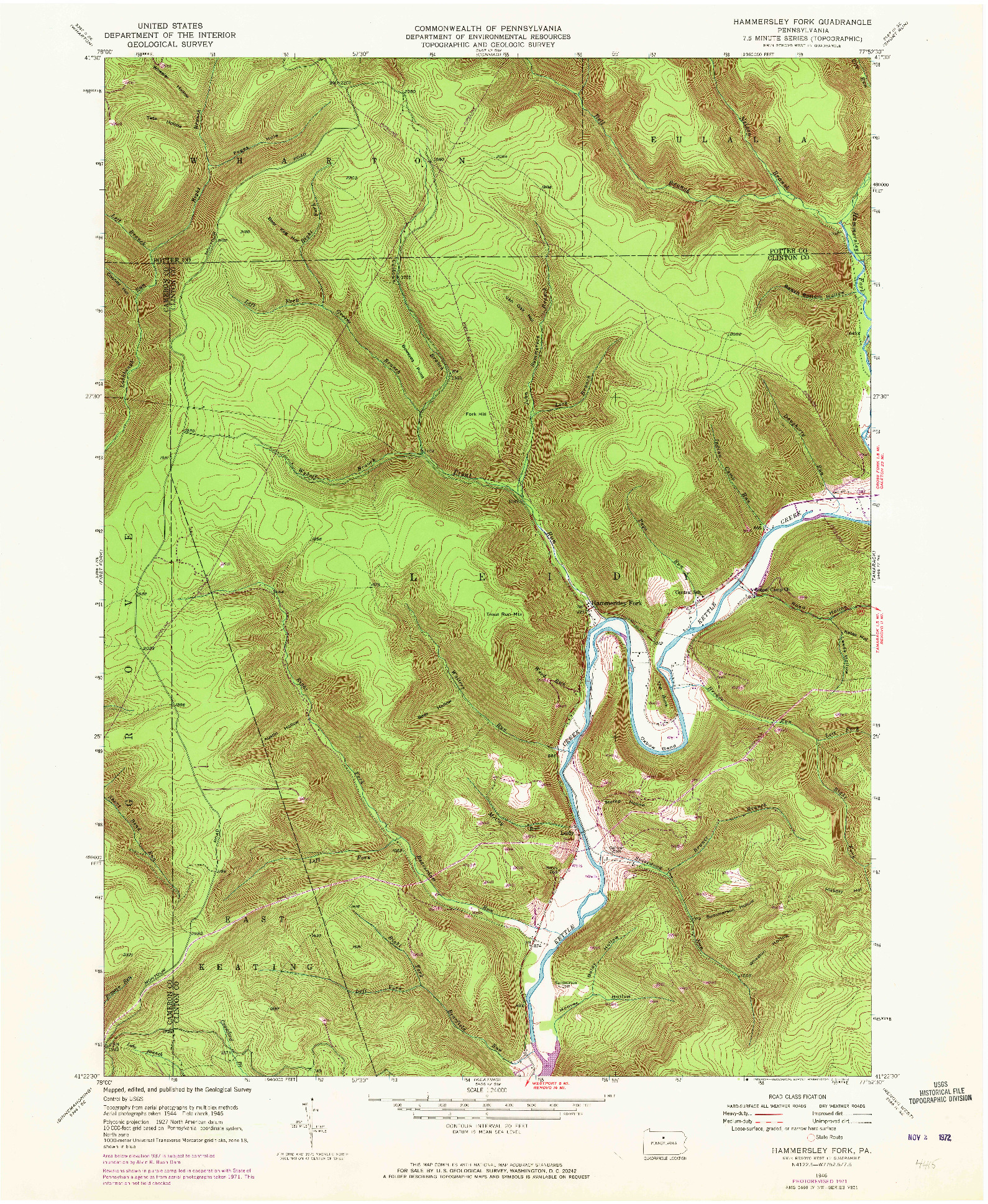USGS 1:24000-SCALE QUADRANGLE FOR HAMMERSLEY FORK, PA 1946