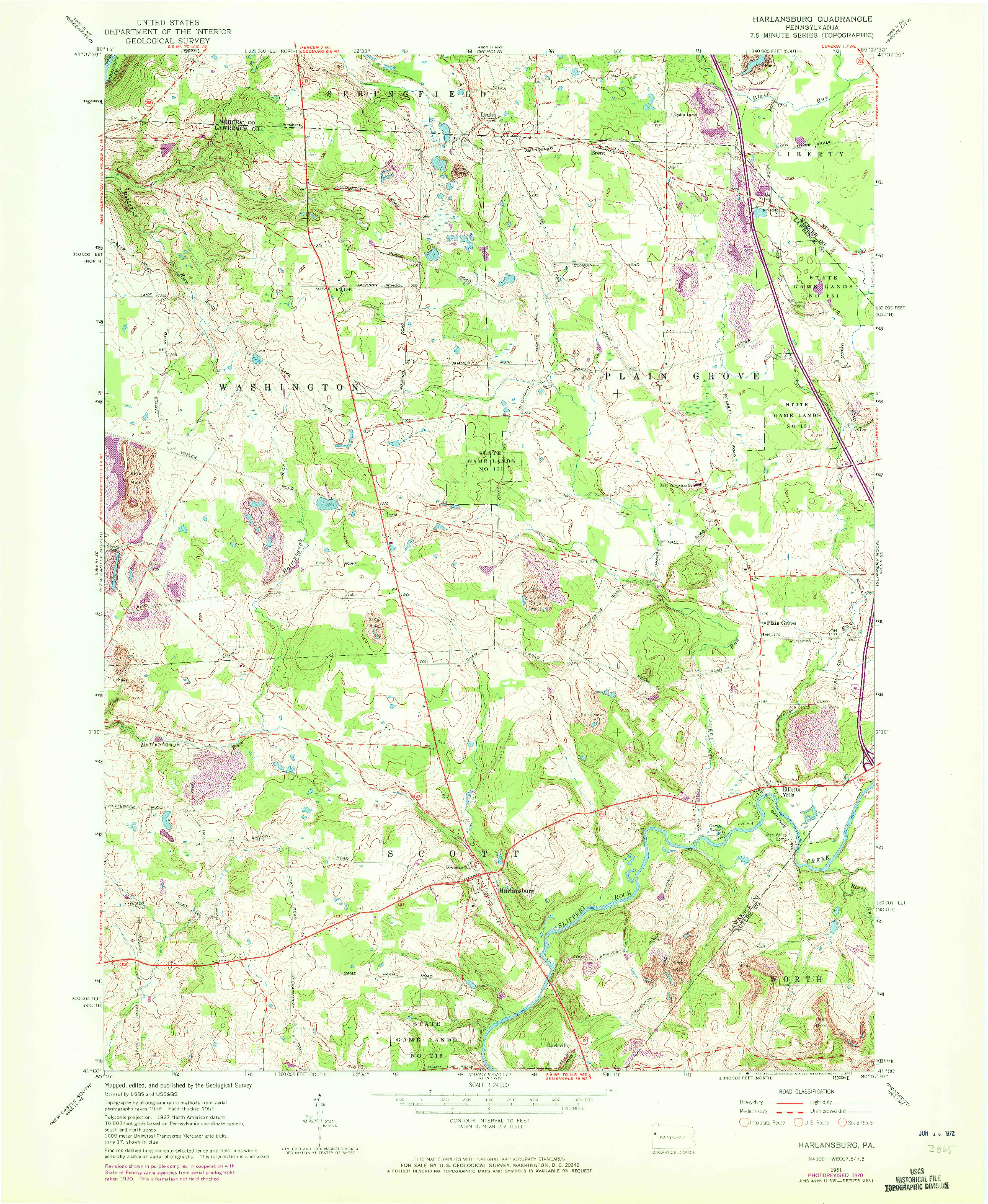 USGS 1:24000-SCALE QUADRANGLE FOR HARLANSBURG, PA 1961