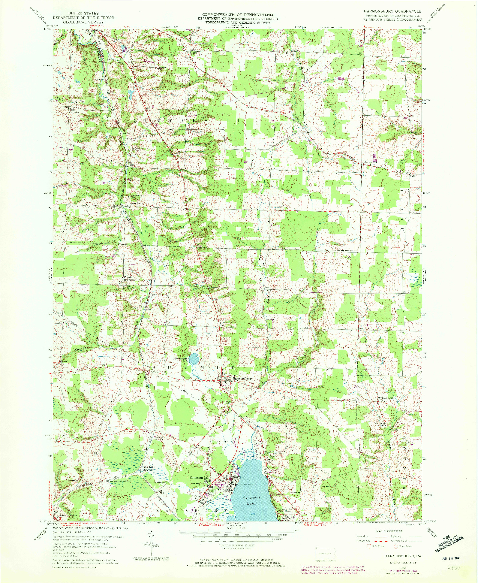 USGS 1:24000-SCALE QUADRANGLE FOR HARMONSBURG, PA 1959