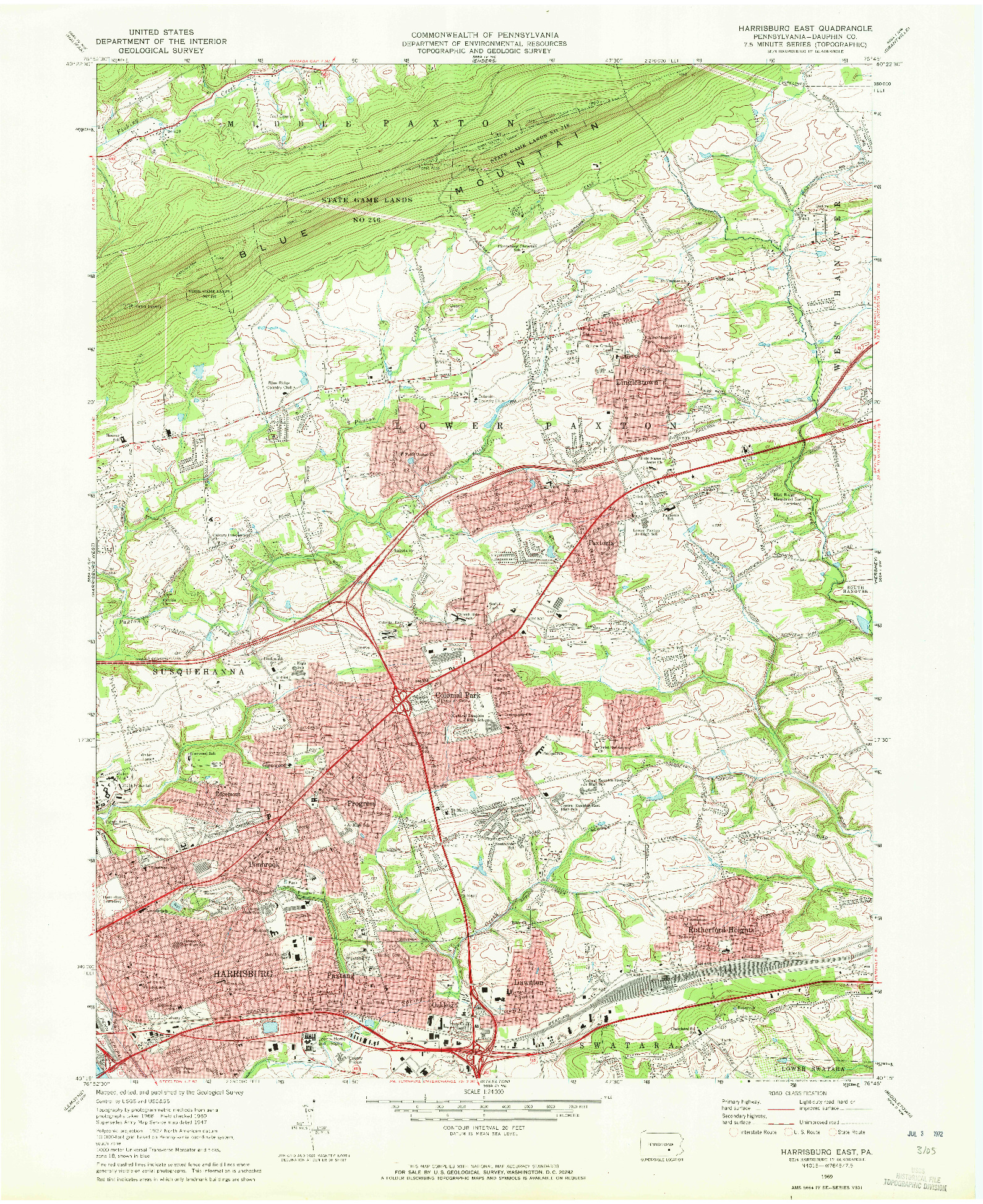 USGS 1:24000-SCALE QUADRANGLE FOR HARRISBURG EAST, PA 1969