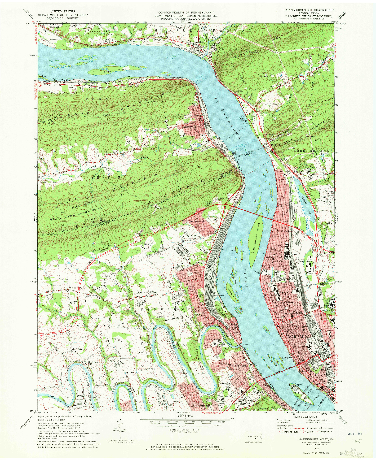 USGS 1:24000-SCALE QUADRANGLE FOR HARRISBURG WEST, PA 1969