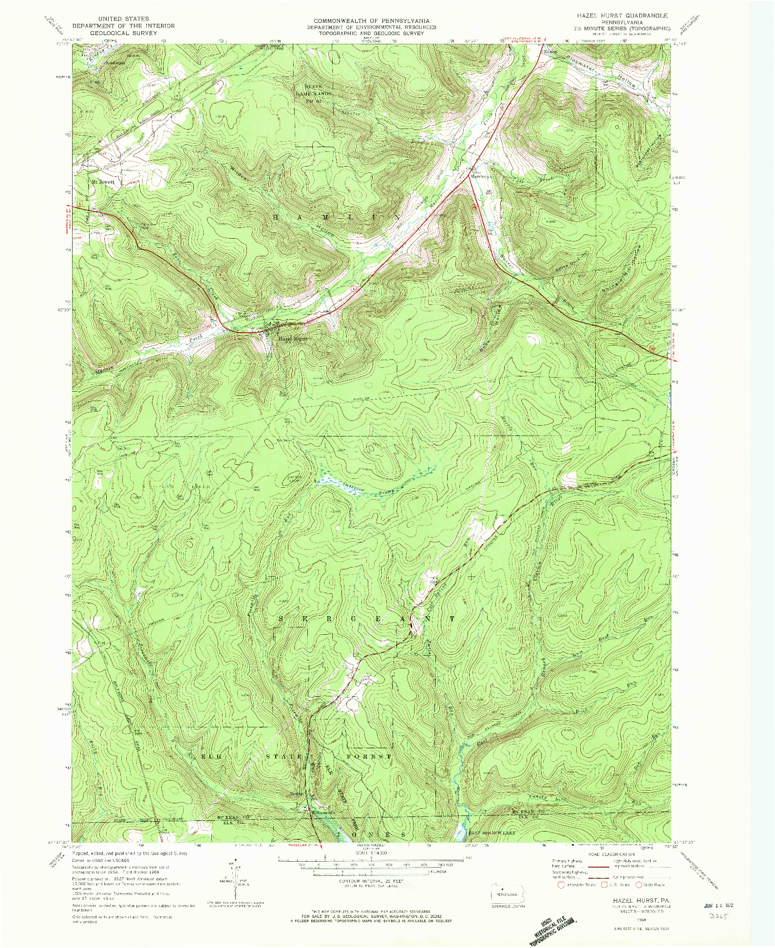 USGS 1:24000-SCALE QUADRANGLE FOR HAZEL HURST, PA 1969