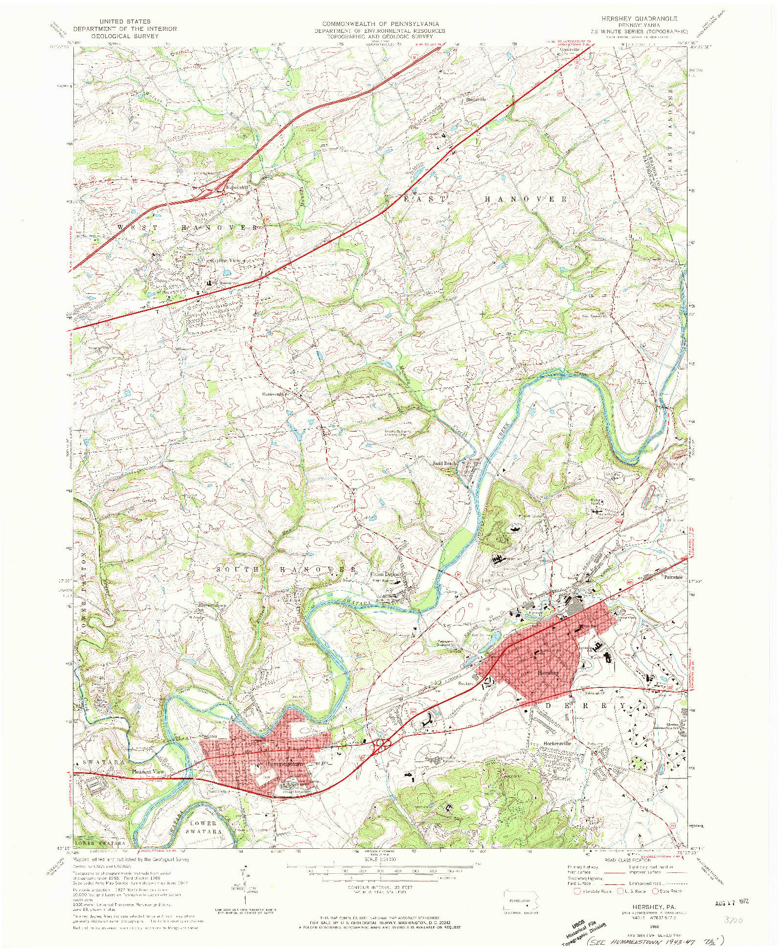 USGS 1:24000-SCALE QUADRANGLE FOR HERSHEY, PA 1969