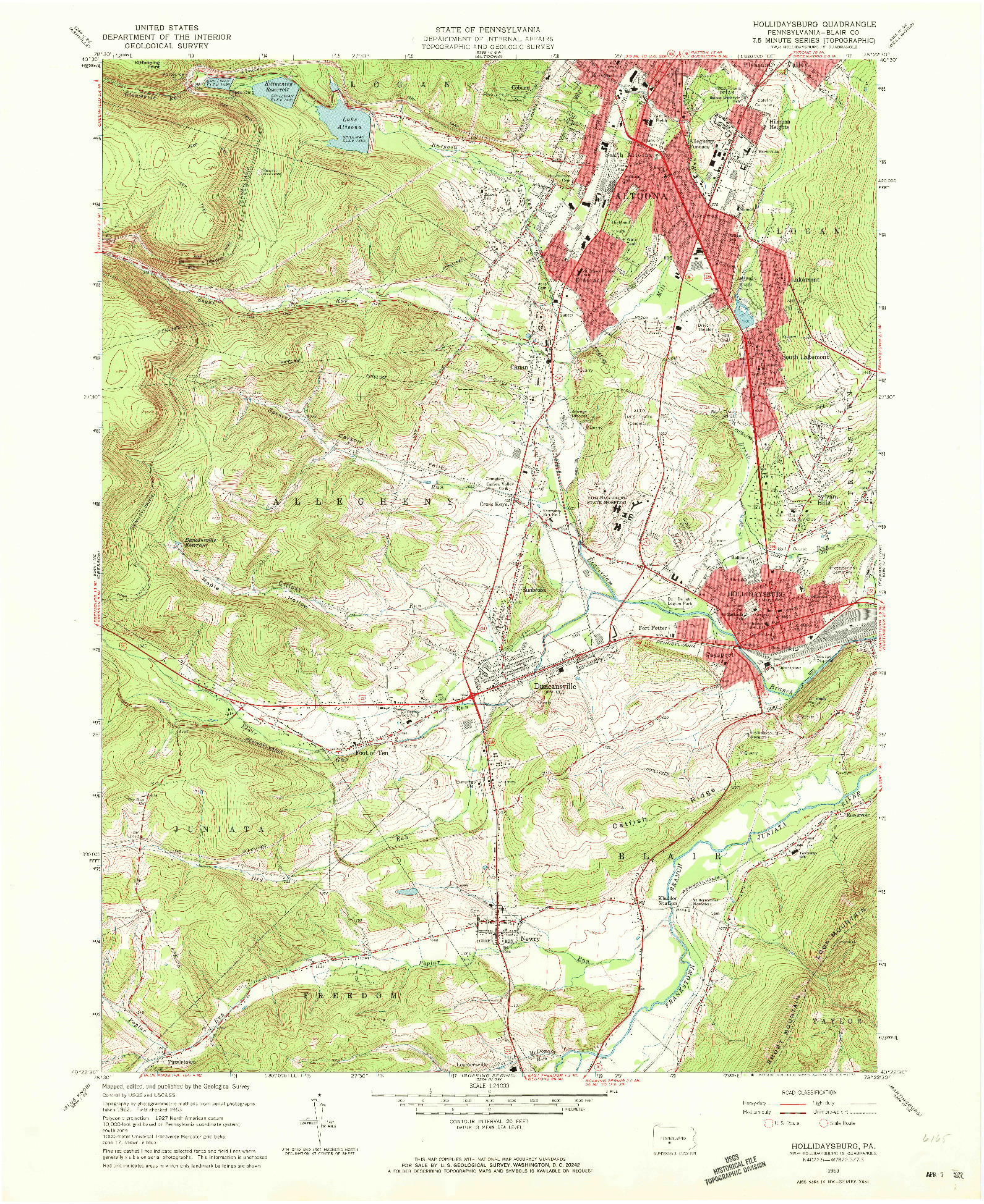 USGS 1:24000-SCALE QUADRANGLE FOR HOLLIDAYSBURG, PA 1963