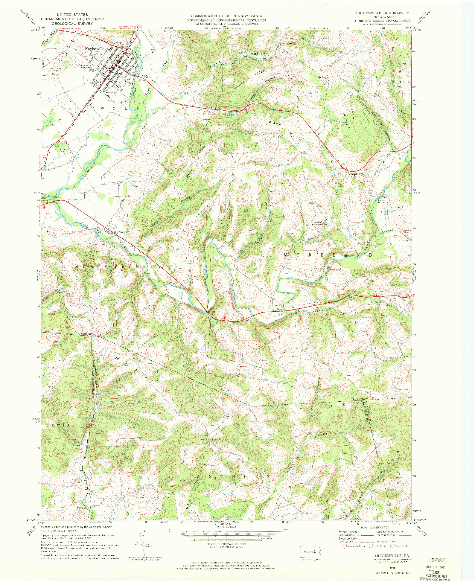 USGS 1:24000-SCALE QUADRANGLE FOR HUGHESVILLE, PA 1968