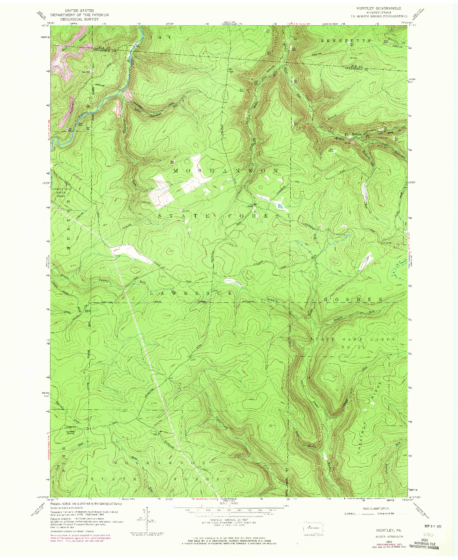 USGS 1:24000-SCALE QUADRANGLE FOR HUNTLEY, PA 1959