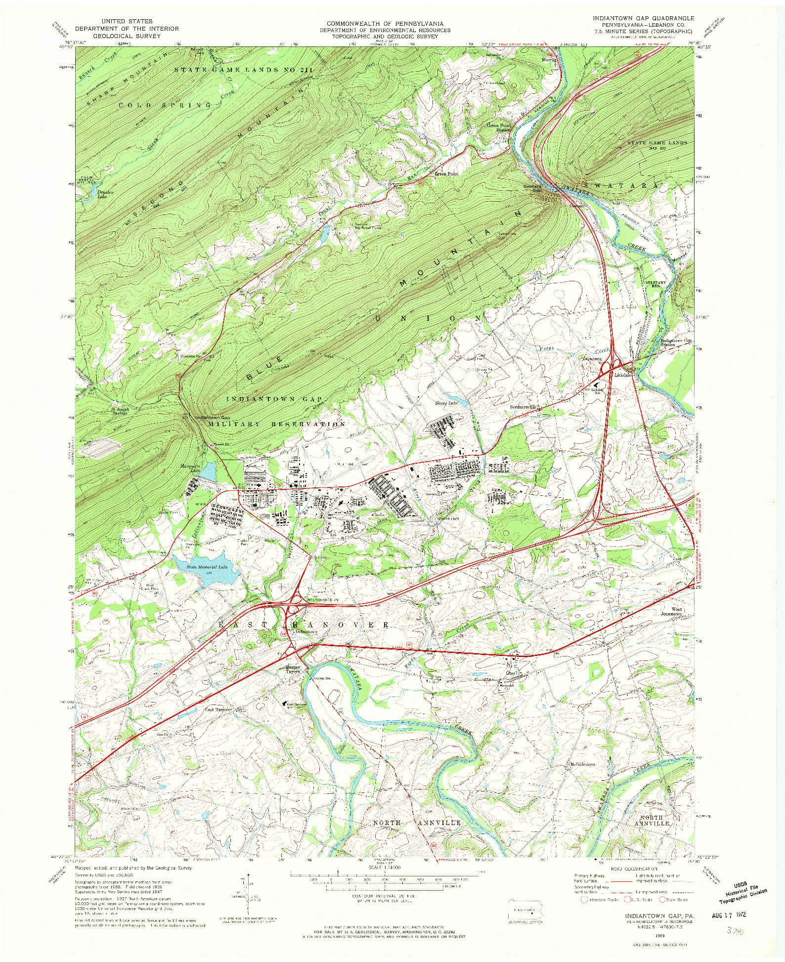 USGS 1:24000-SCALE QUADRANGLE FOR INDIANTOWN GAP, PA 1969