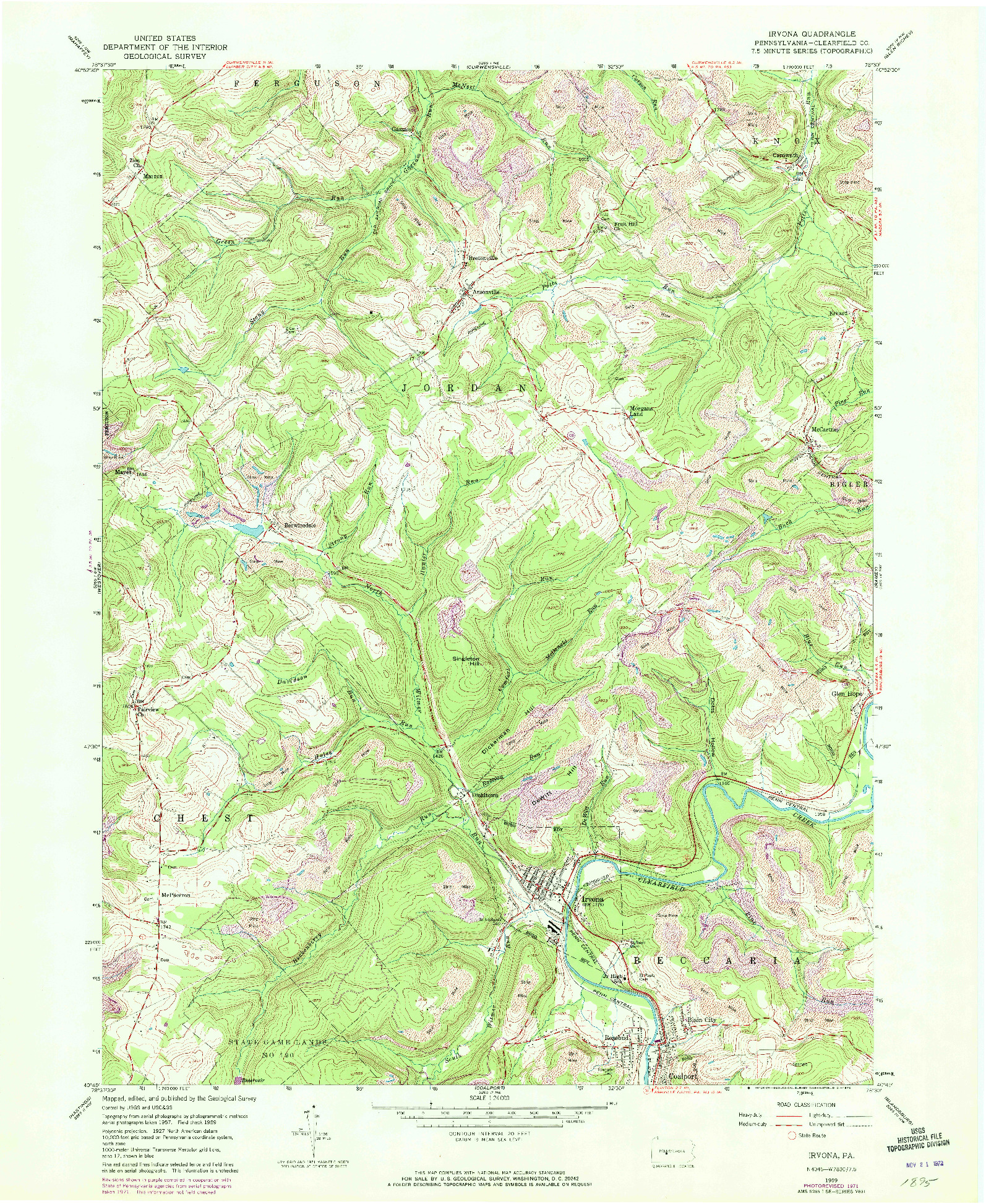 USGS 1:24000-SCALE QUADRANGLE FOR IRVONA, PA 1959