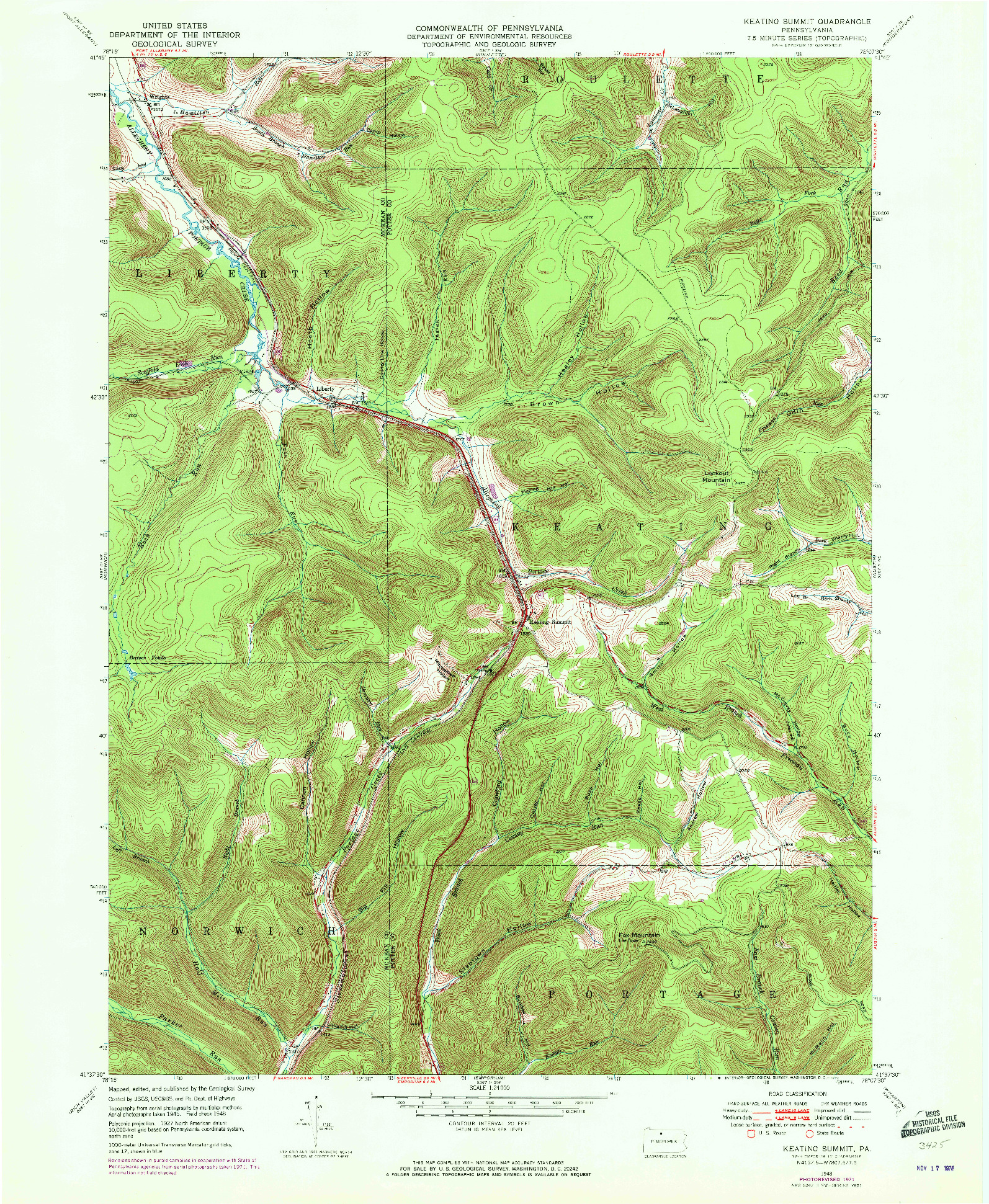 USGS 1:24000-SCALE QUADRANGLE FOR KEATING SUMMIT, PA 1948