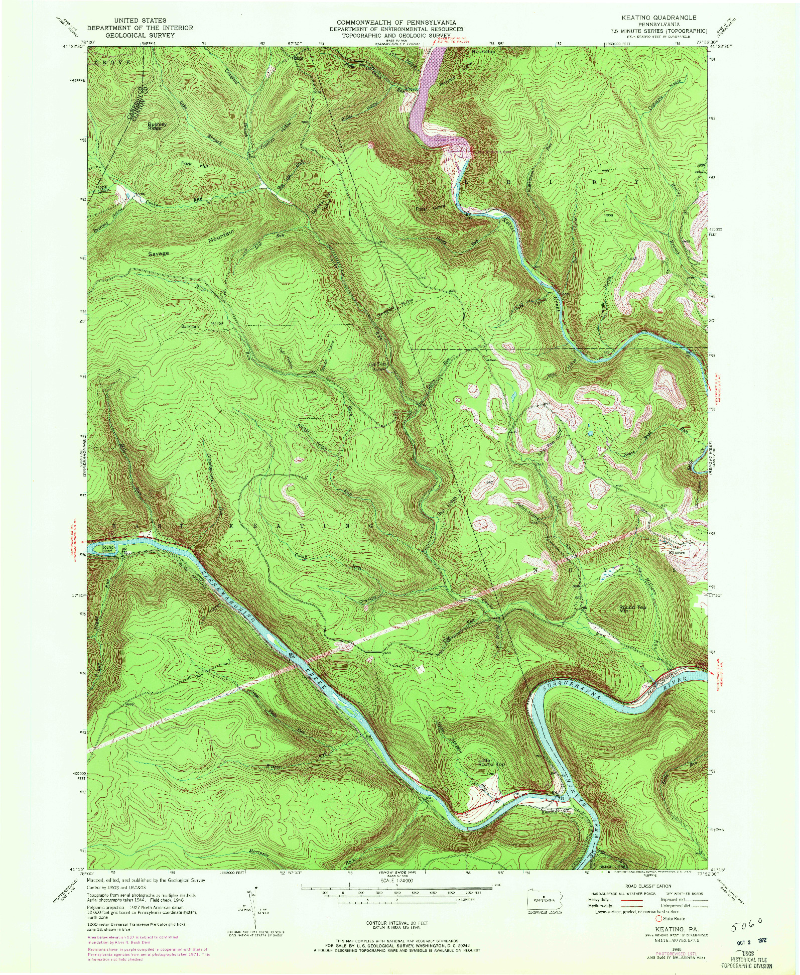 USGS 1:24000-SCALE QUADRANGLE FOR KEATING, PA 1946