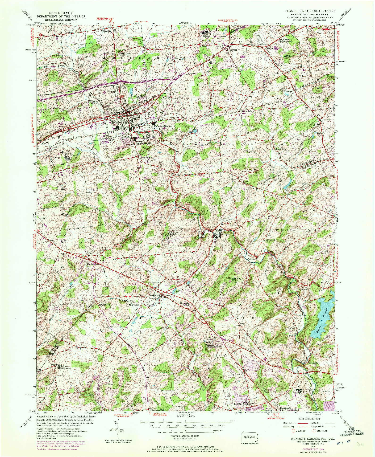 USGS 1:24000-SCALE QUADRANGLE FOR KENNETT SQUARE, PA 1954