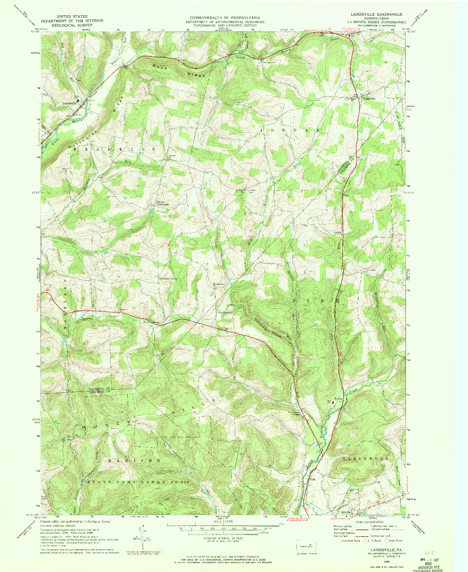 USGS 1:24000-SCALE QUADRANGLE FOR LAIRDSVILLE, PA 1968