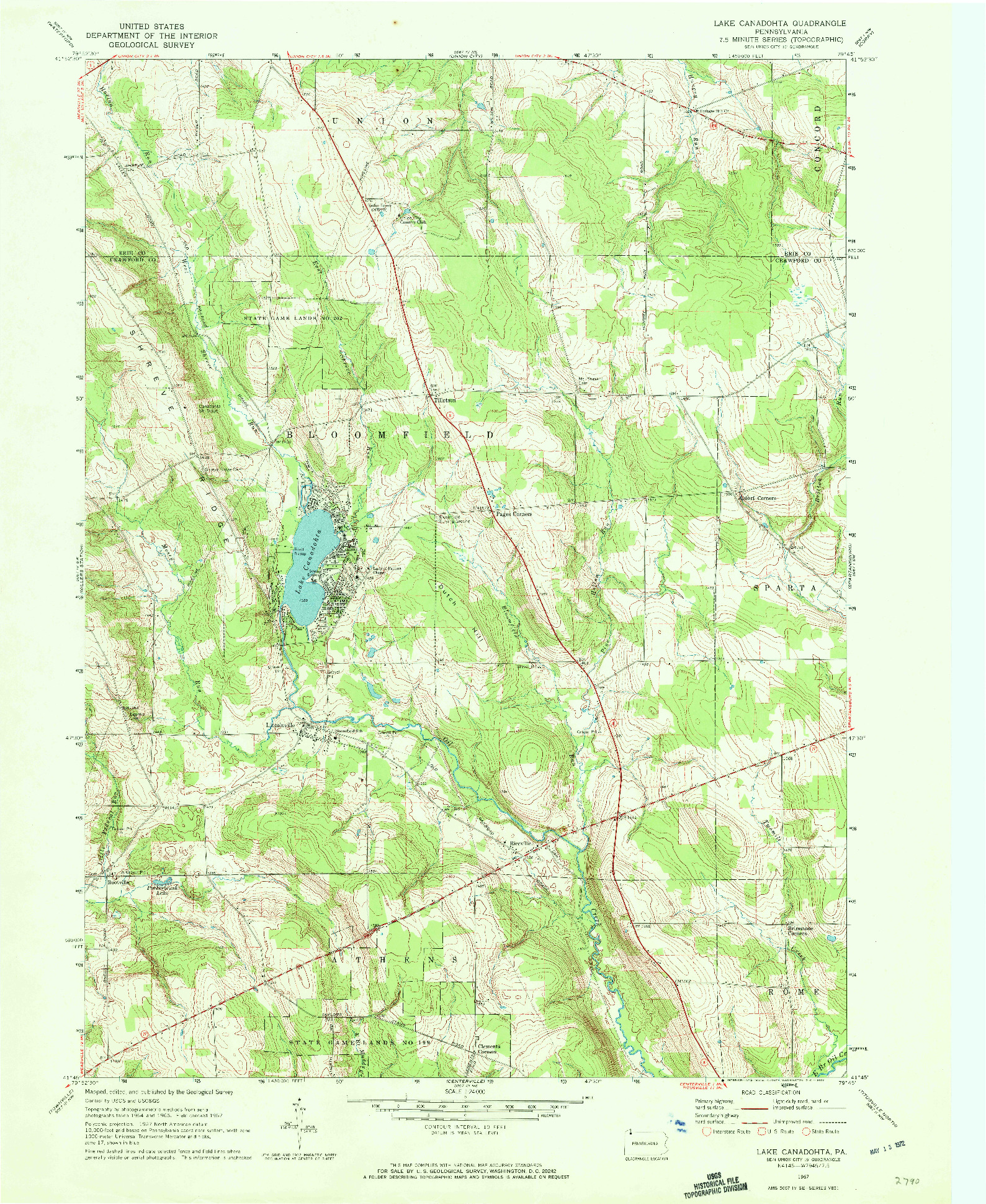 USGS 1:24000-SCALE QUADRANGLE FOR LAKE CANADOHTA, PA 1967