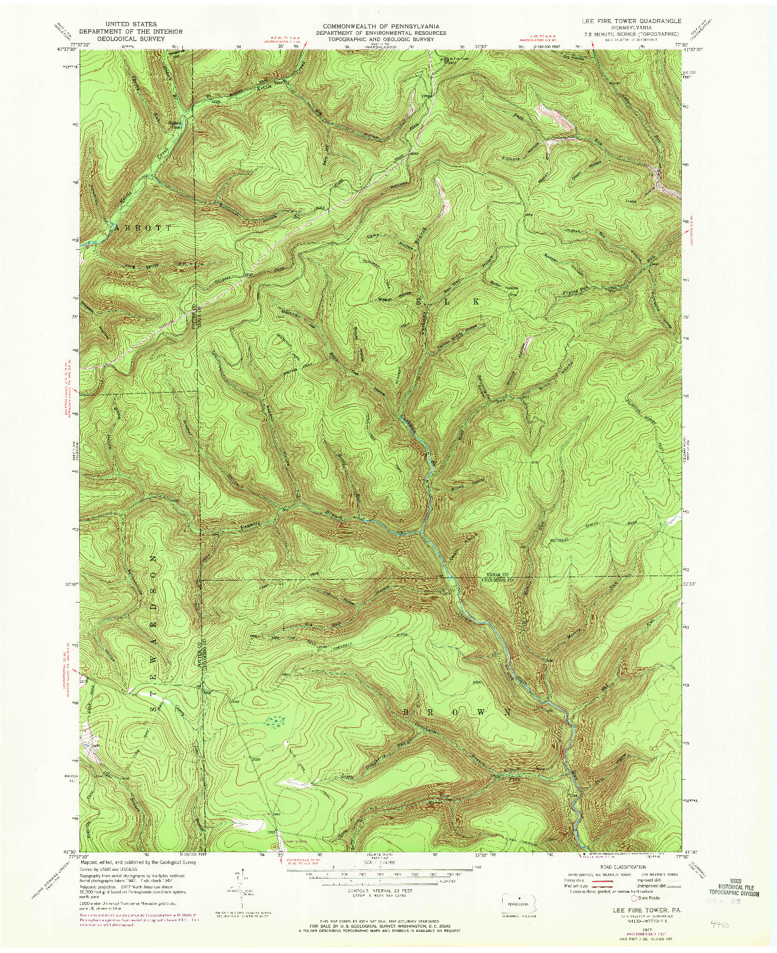 USGS 1:24000-SCALE QUADRANGLE FOR LEE FIRE TOWER, PA 1947