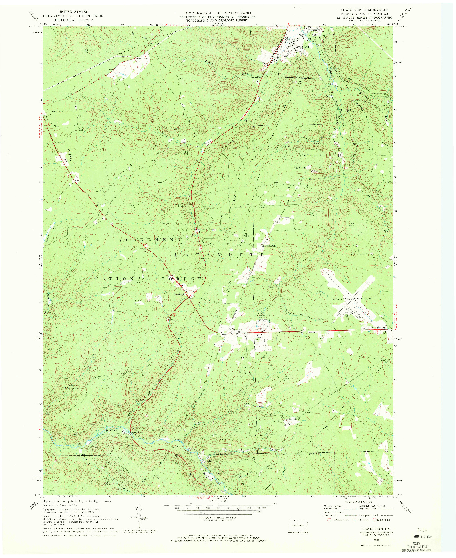 USGS 1:24000-SCALE QUADRANGLE FOR LEWIS RUN, PA 1969