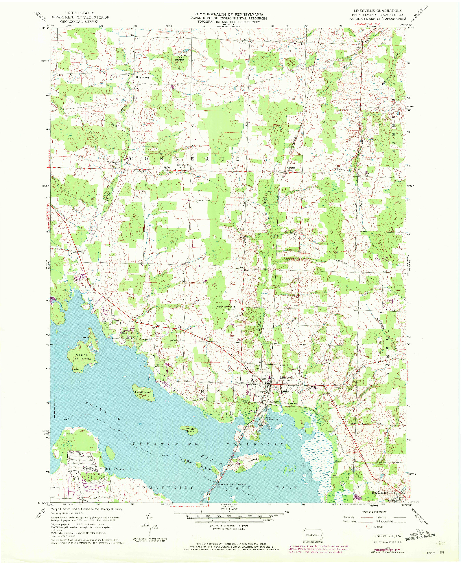 USGS 1:24000-SCALE QUADRANGLE FOR LINESVILLE, PA 1959