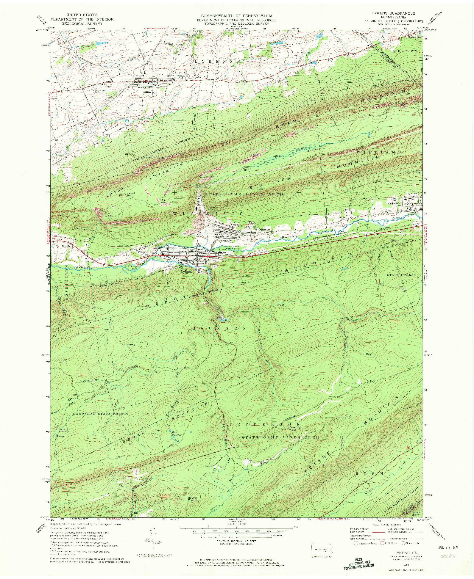 USGS 1:24000-SCALE QUADRANGLE FOR LYKENS, PA 1969