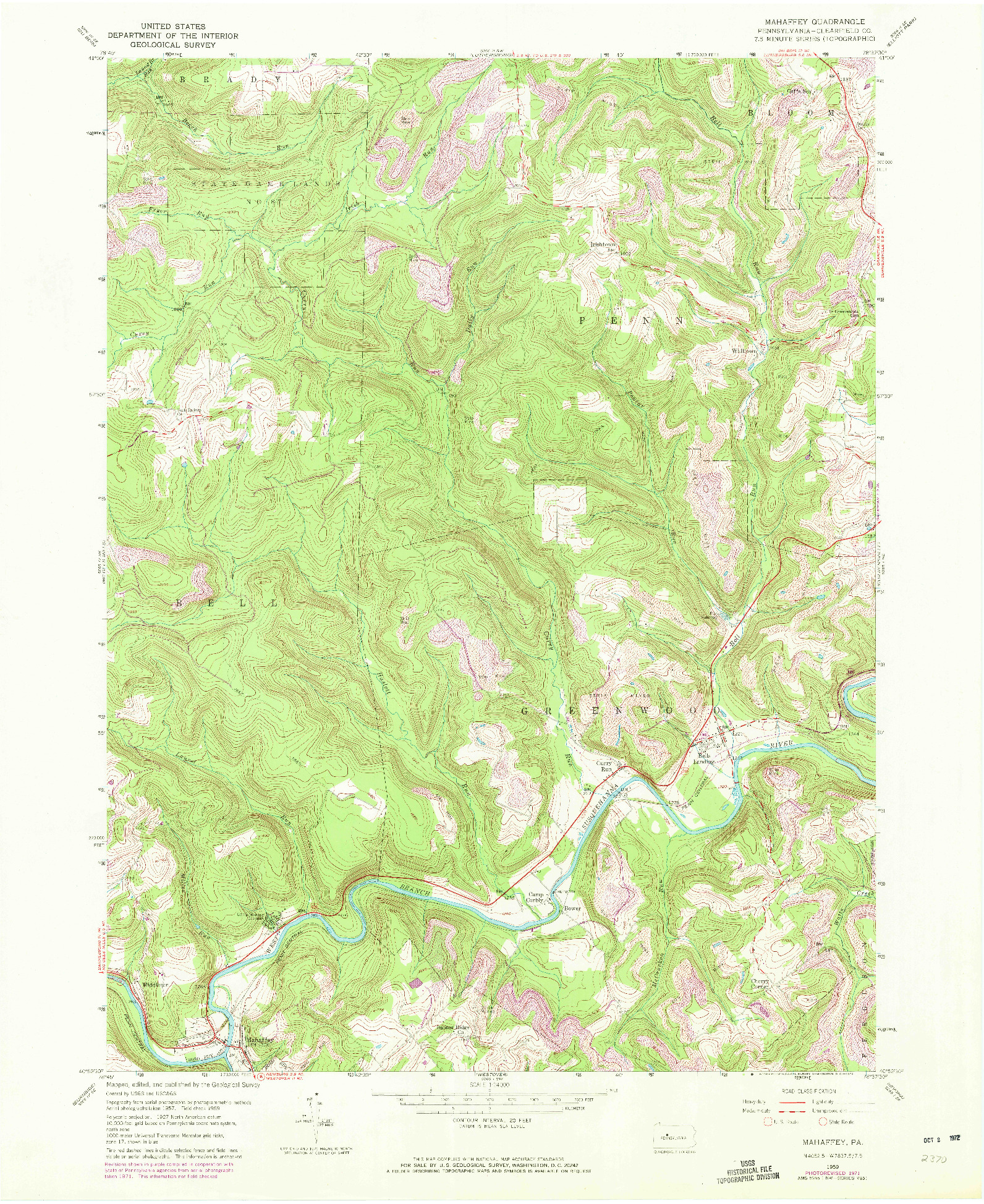 USGS 1:24000-SCALE QUADRANGLE FOR MAHAFFEY, PA 1959